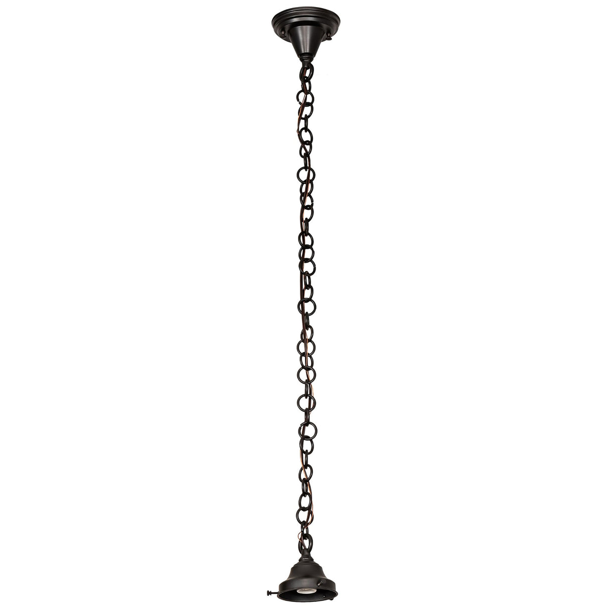 Full view of 5" Wide Revival Schoolhouse Pendant Hardware with chain in Craftsman Brown finish.