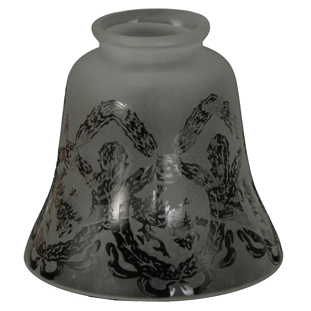 Close-up of black etched garland design on frosted glass shade.