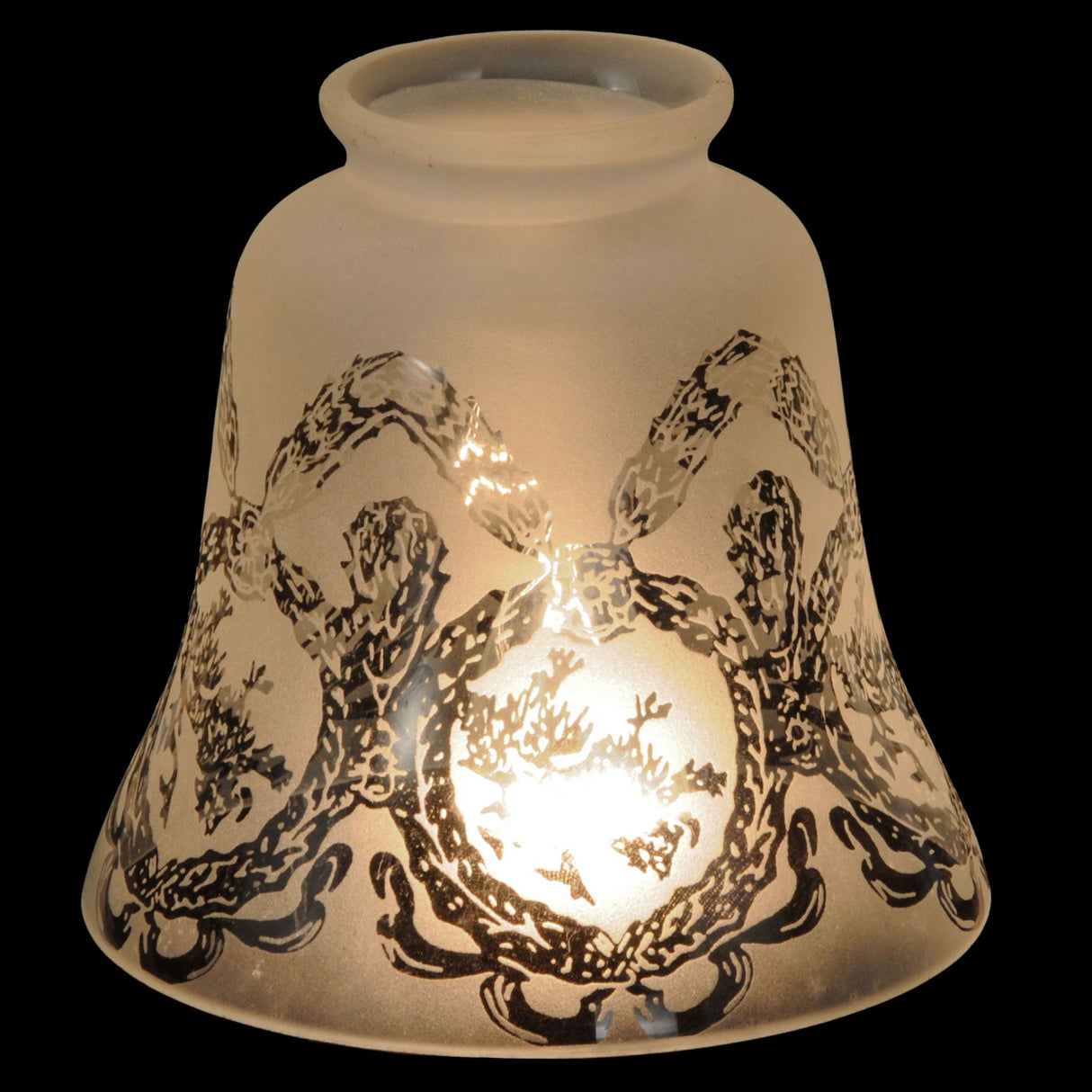 Illuminated Revival Wreath & Garland glass shade with black pattern.