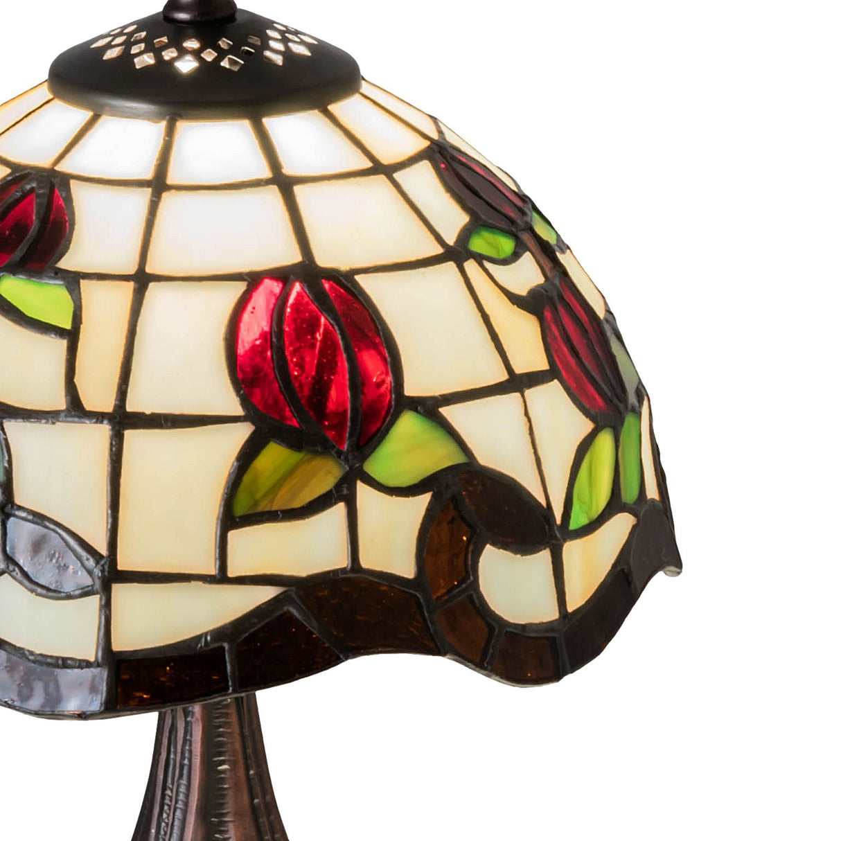 Top detail of Roseborder mini lamp with glass and copperfoiled artistry.