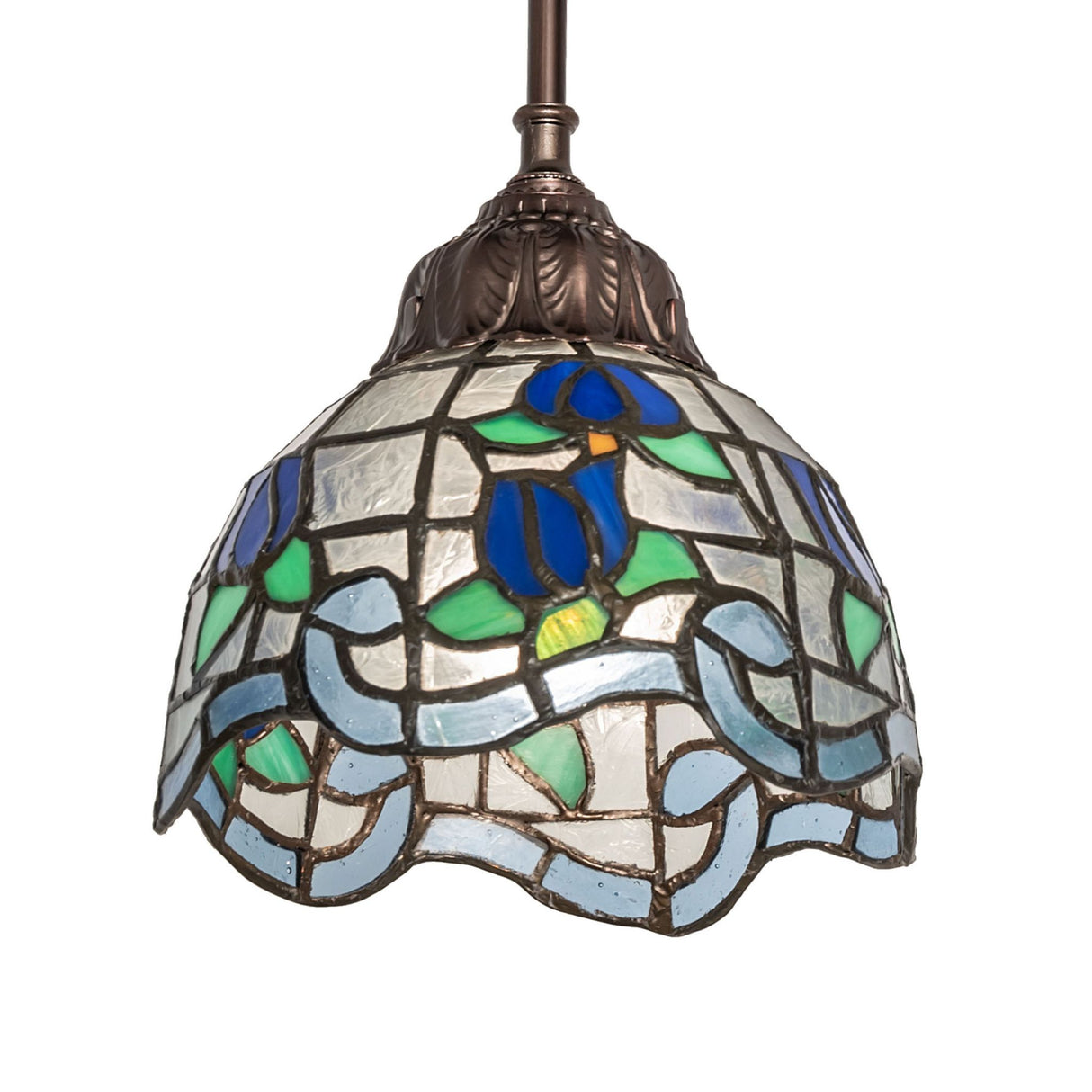 Detailed closeup of Roseborder Mini Pendant glass floral pattern.