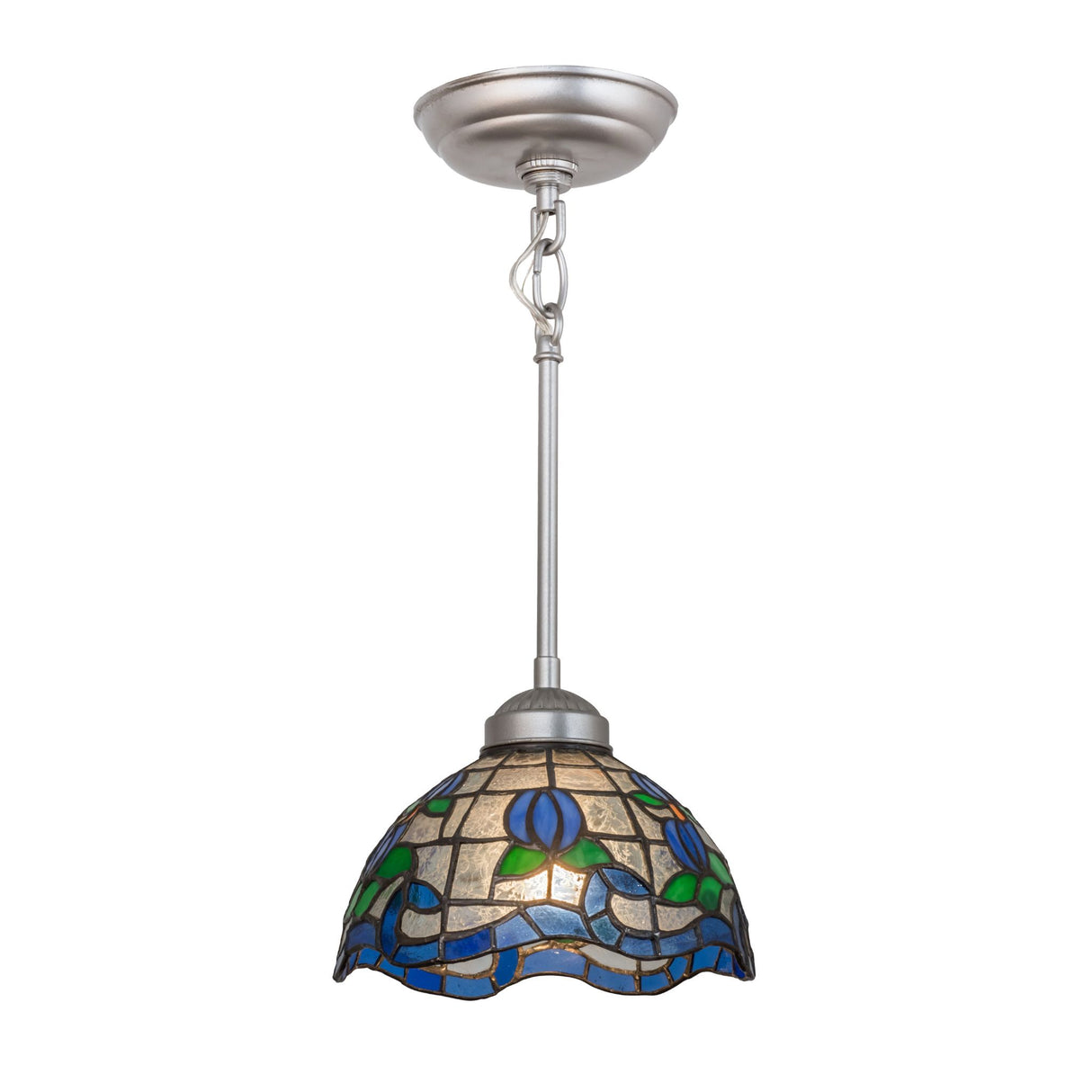 Roseborder mini pendant with a silver canopy and sleek stem detail.