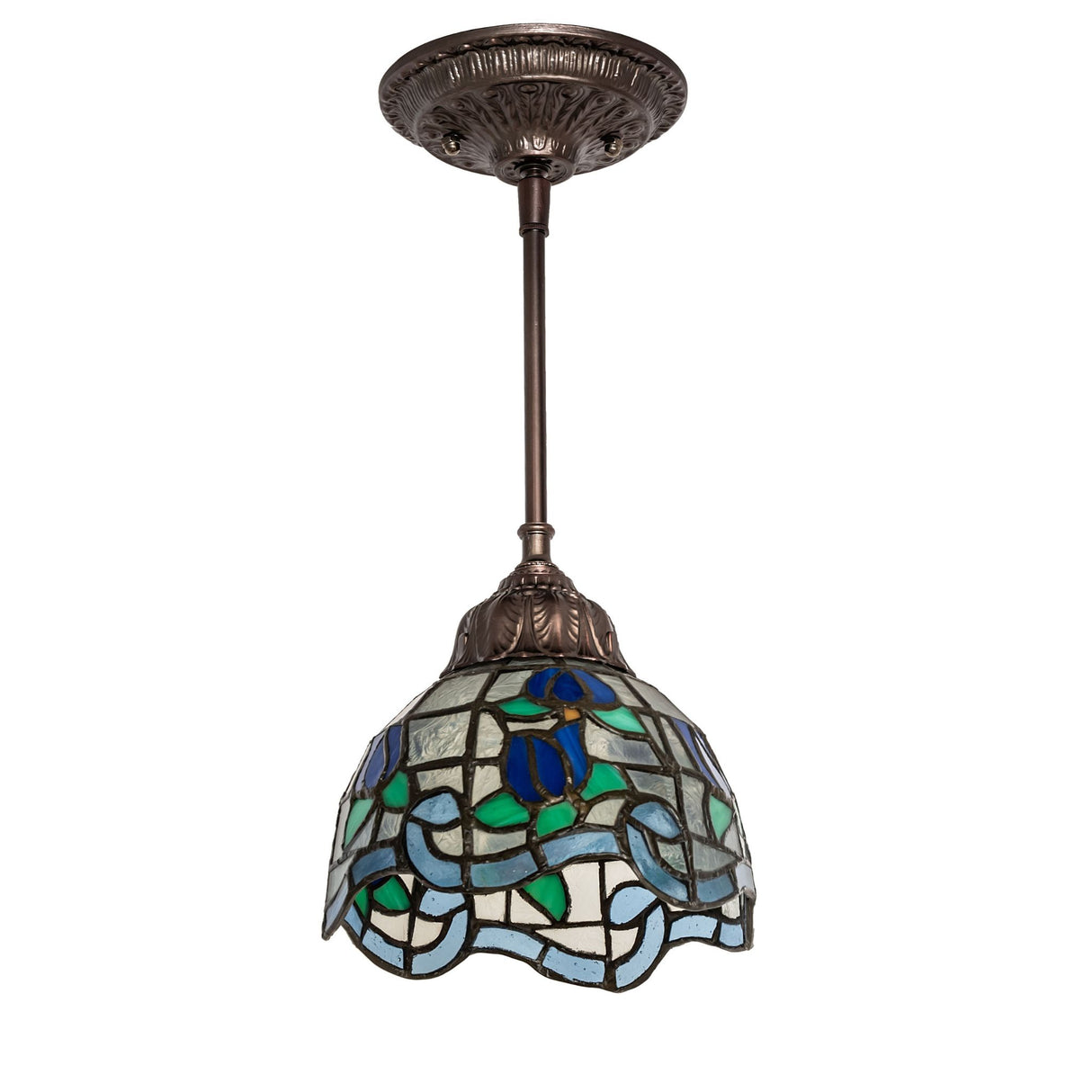 Top view of Roseborder Mini Pendant with stained glass design.