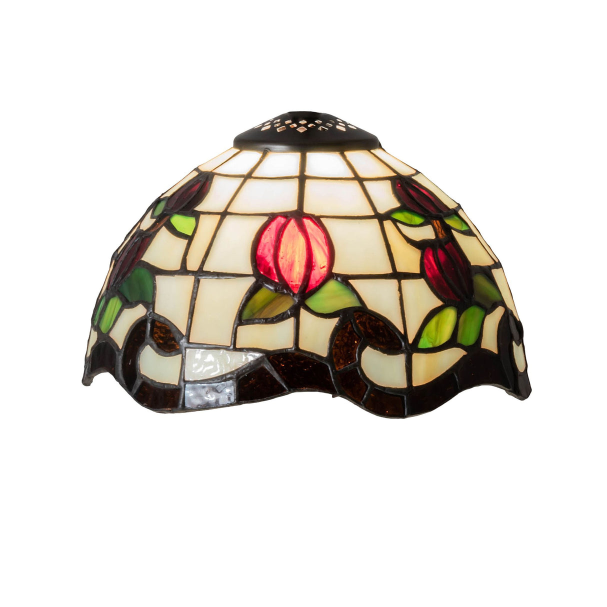 Roseborder shade with green leaf accents and lit pink rosebuds.