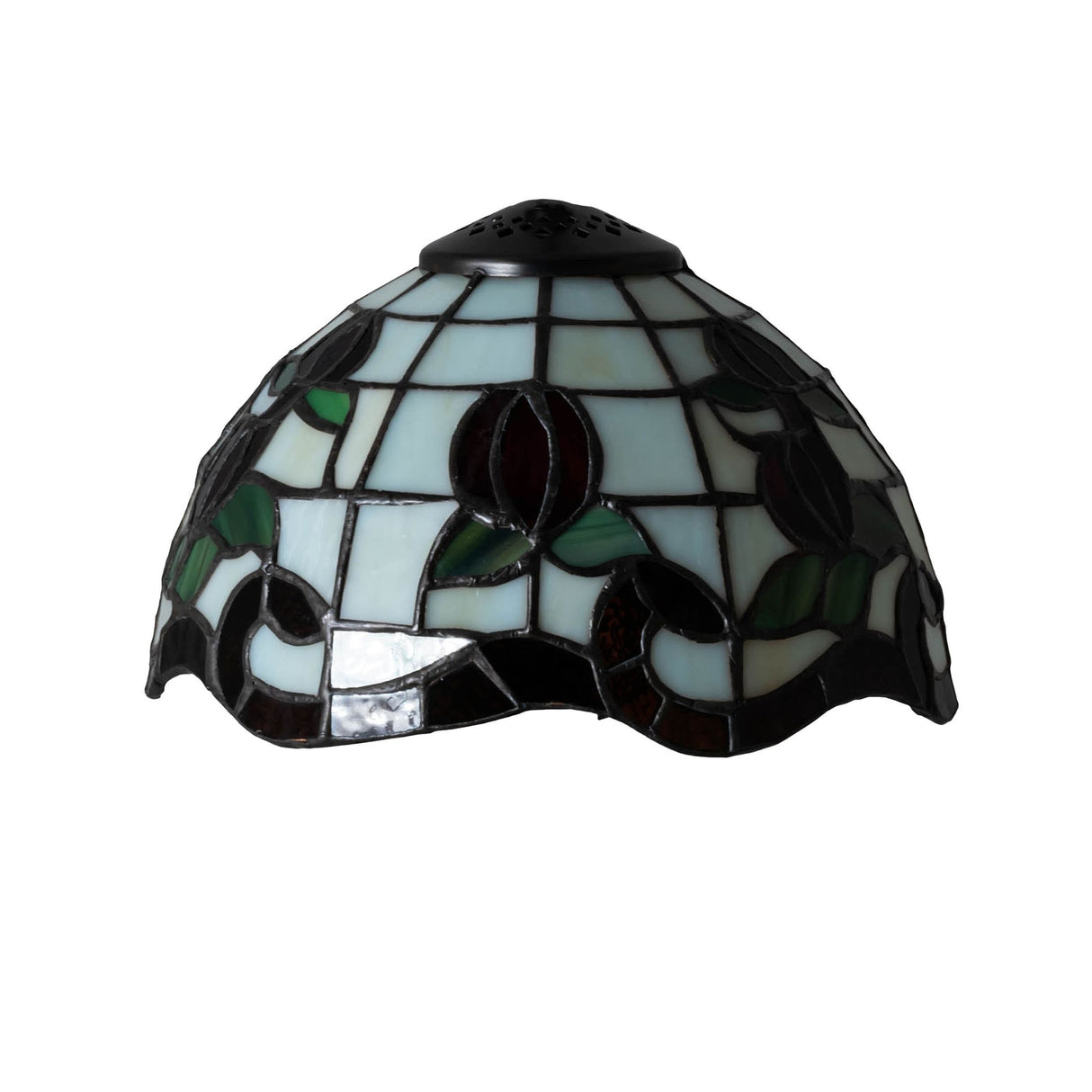 Unlit view of the Roseborder shade highlighting its detailed rose and leaf design.