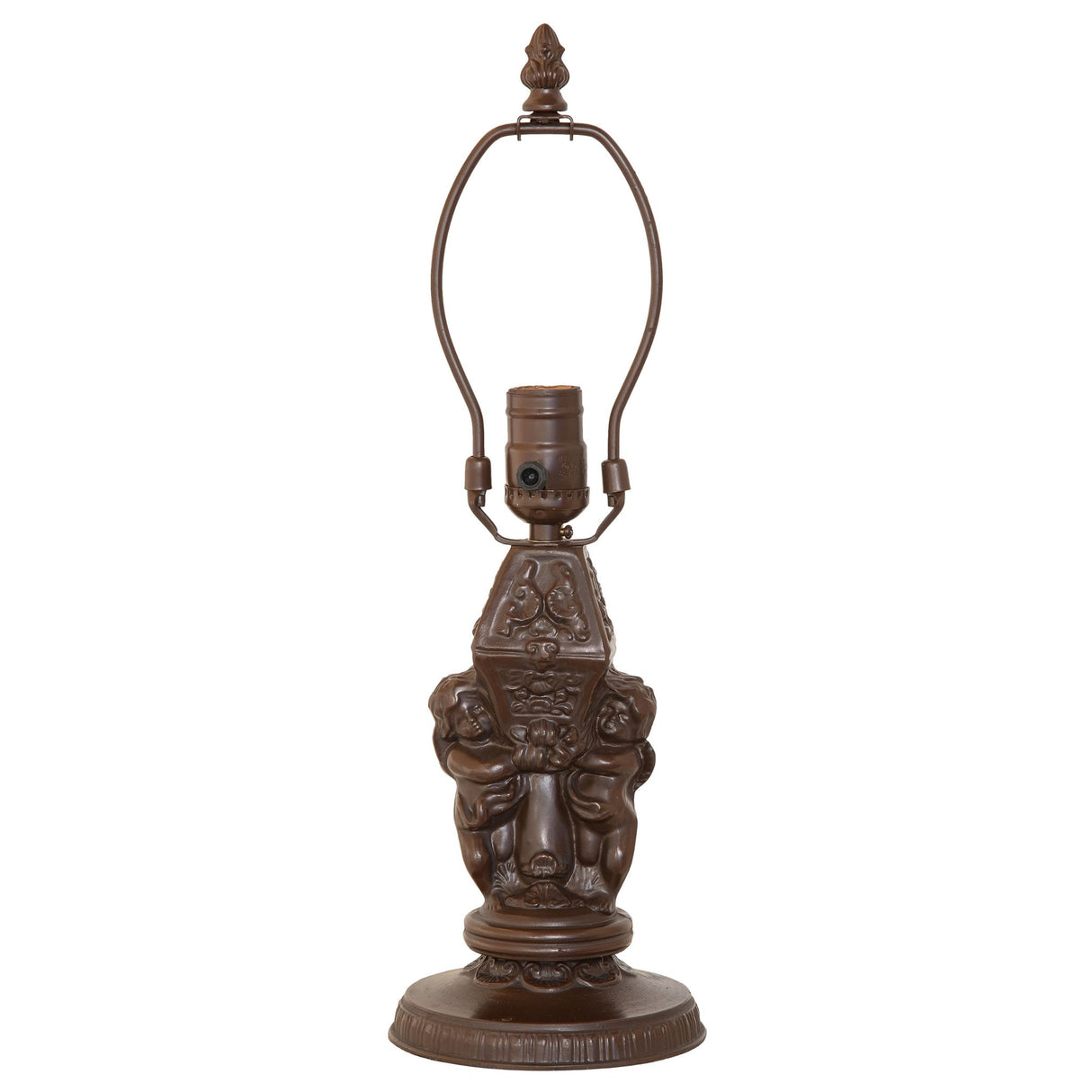 Twin Cherub lamp base in Mahogany Bronze finish without the shade.