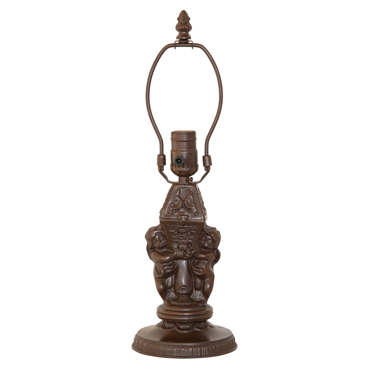 View of the Cherub-style Mahogany Bronze finished lamp base without the shade.