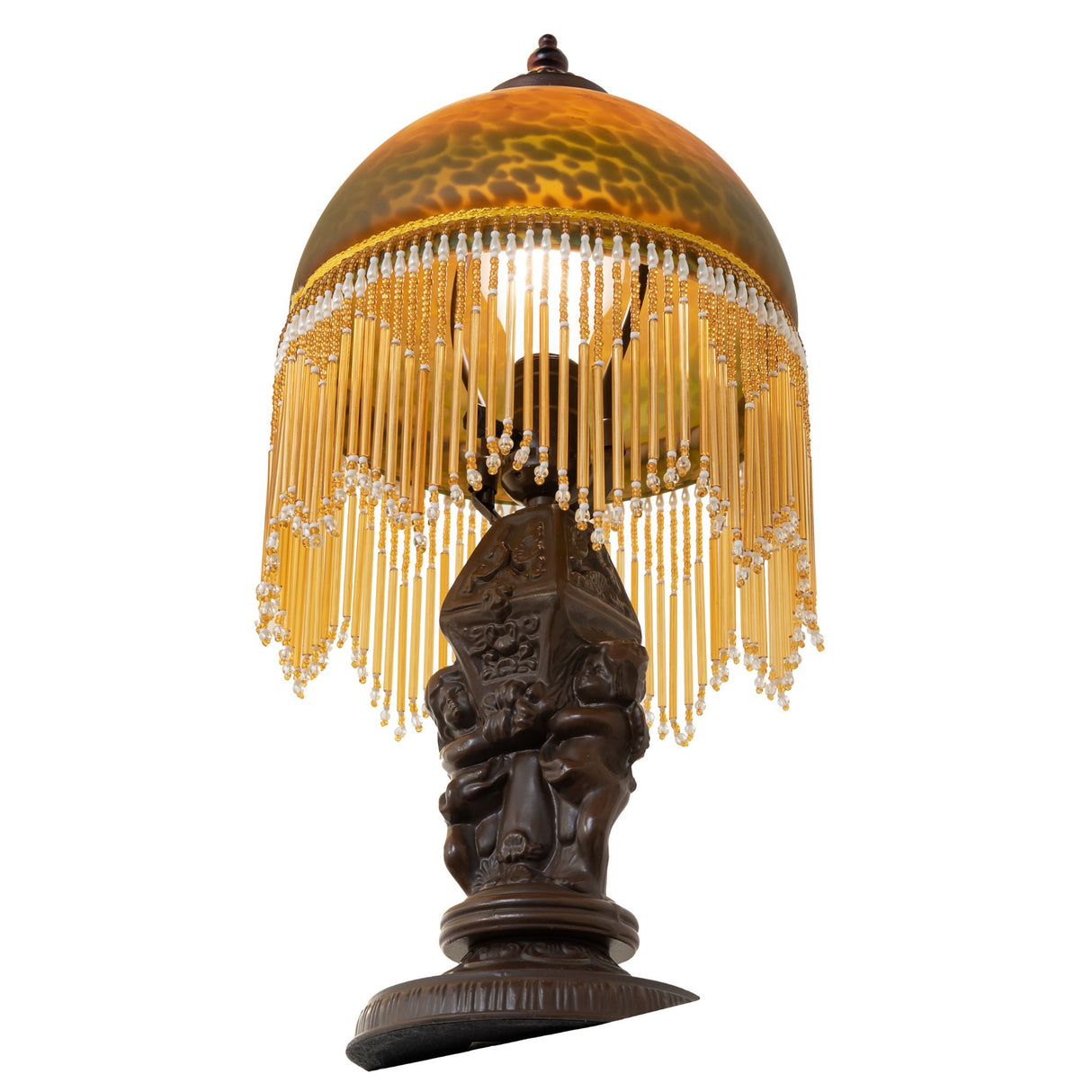 Bottom-up view of the Roussillon Cherub Mini Lamp showcasing the beaded fringe design.