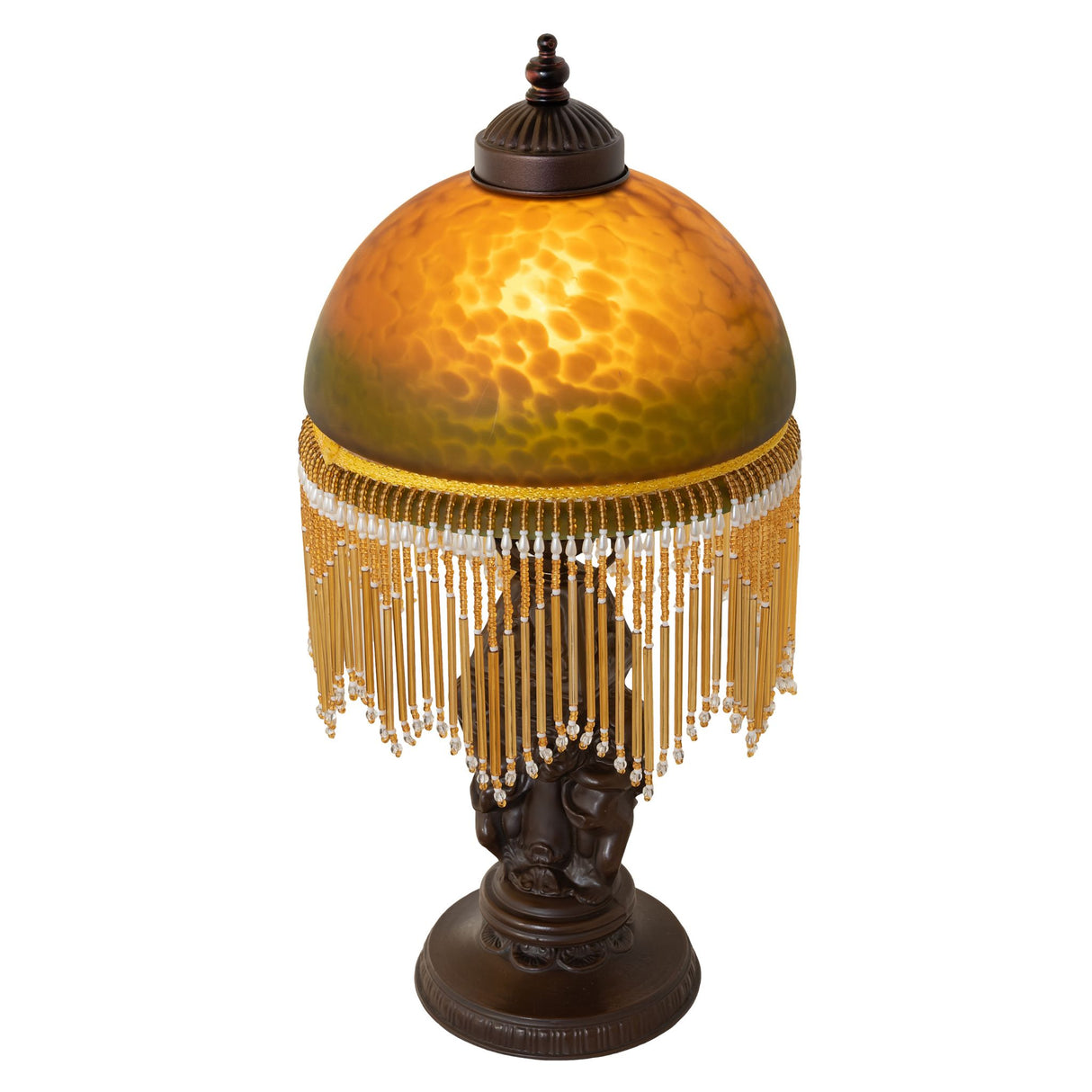 Top view of the Roussillon Cherub Mini Lamp showcasing the dome shade and detailed fringe.