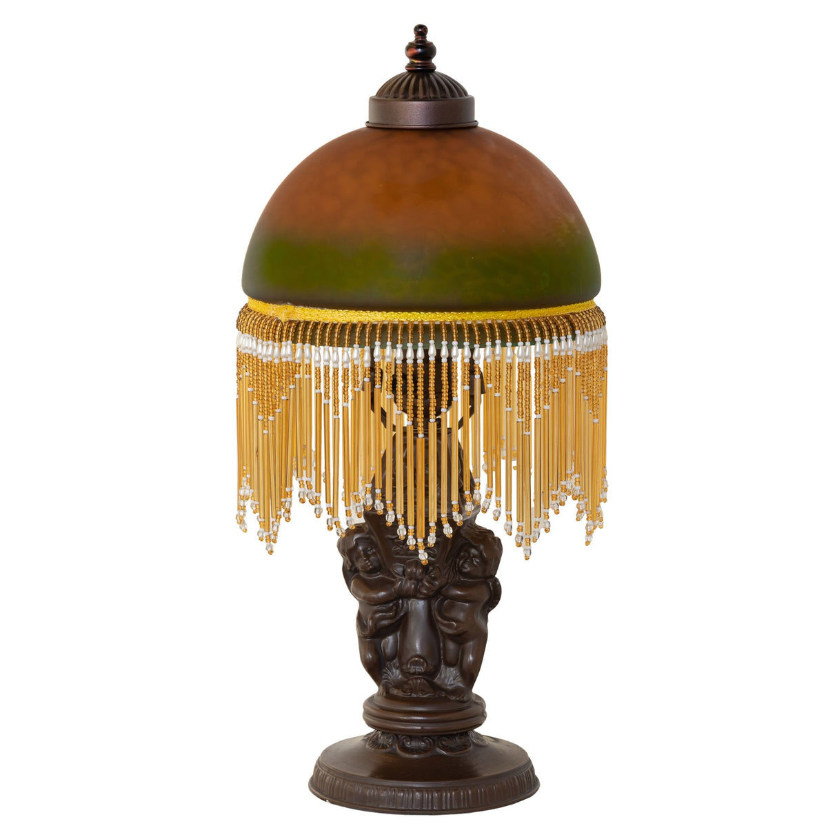 Unlit view of the Roussillon Cherub Mini Lamp highlighting the shade's intricate color details.