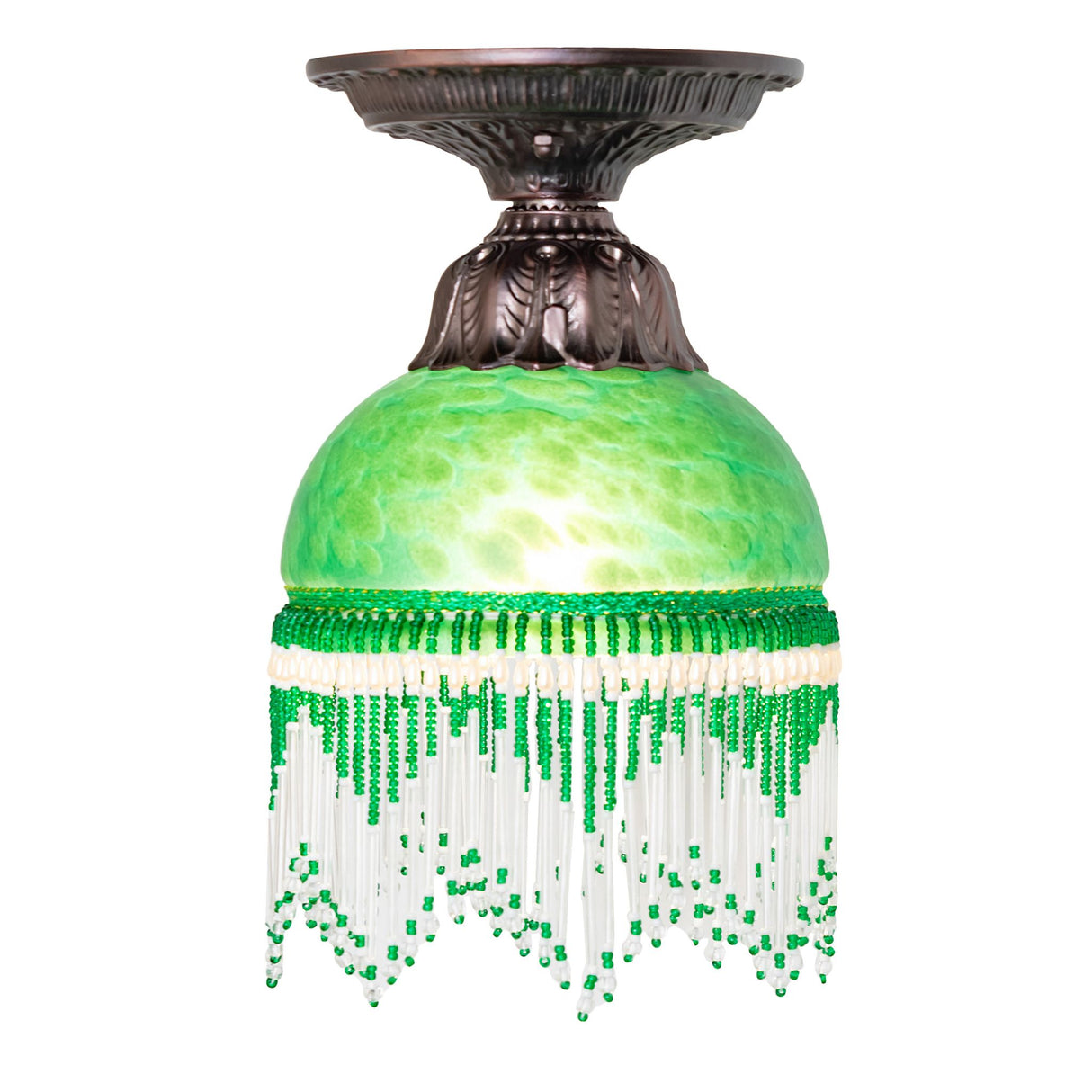 Alternate side view of green Roussillon flushmount.