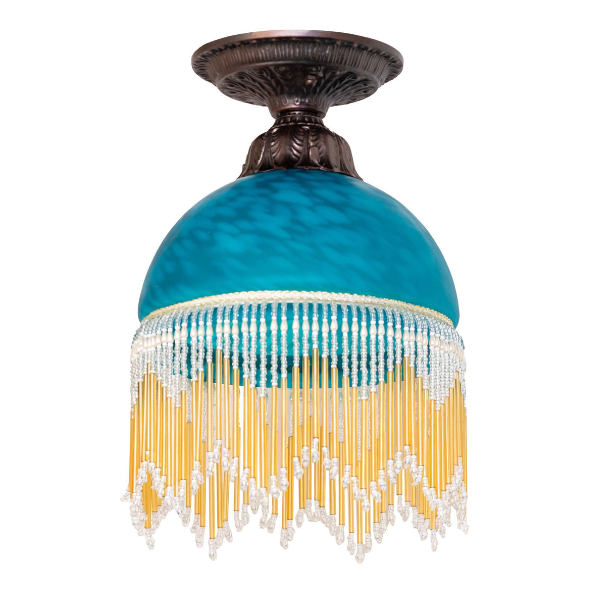 roussillon flushmount with lights off, showing intricate glass details.