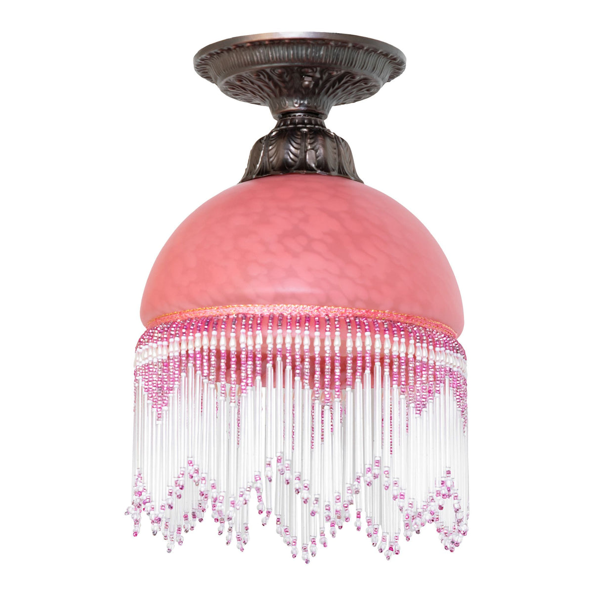 roussillon flushmount with lights off, highlighting intricate glass details.