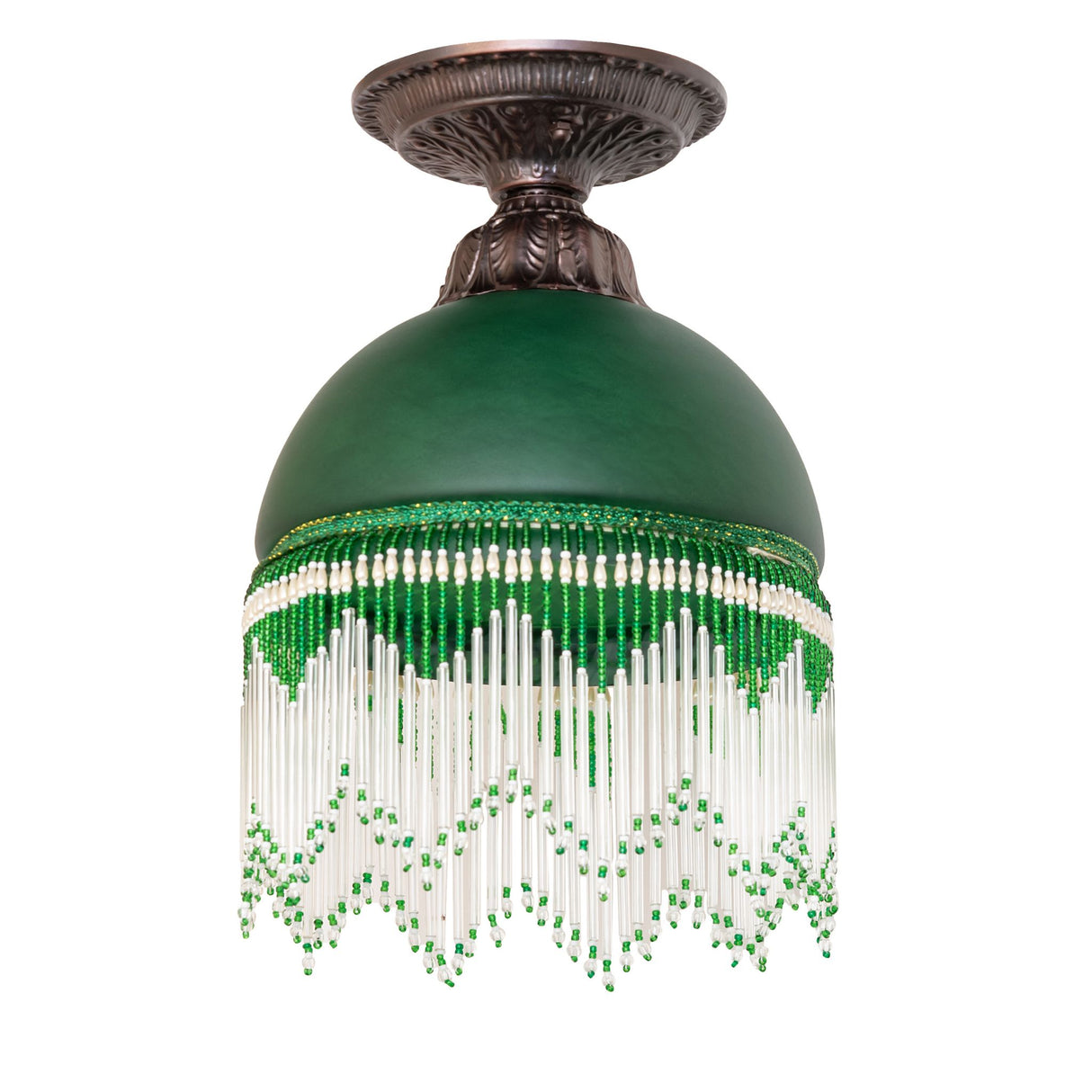 roussillon flushmount with lights off, highlighting intricate glass details.