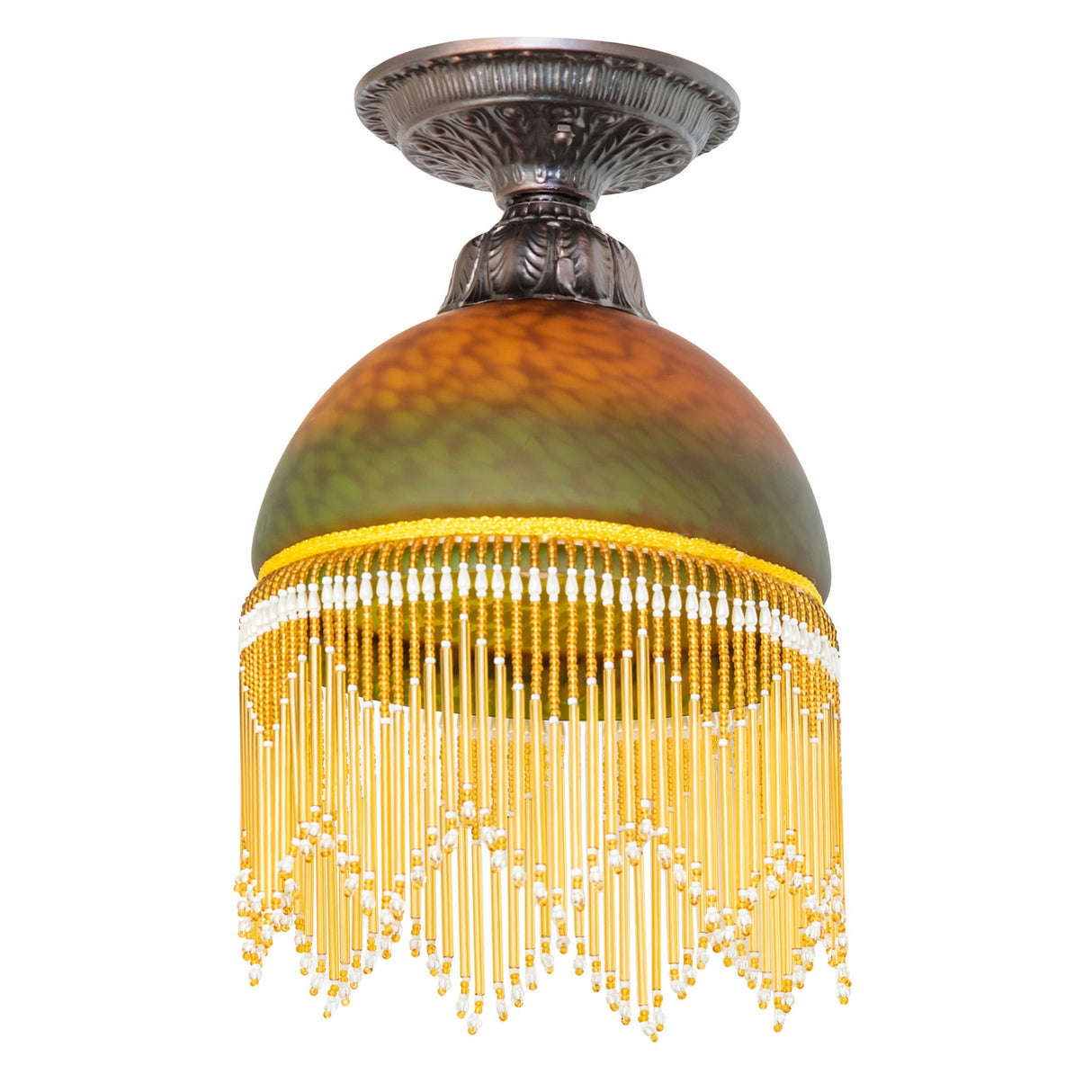 roussillon flushmount with lights off, highlighting intricate glass details.