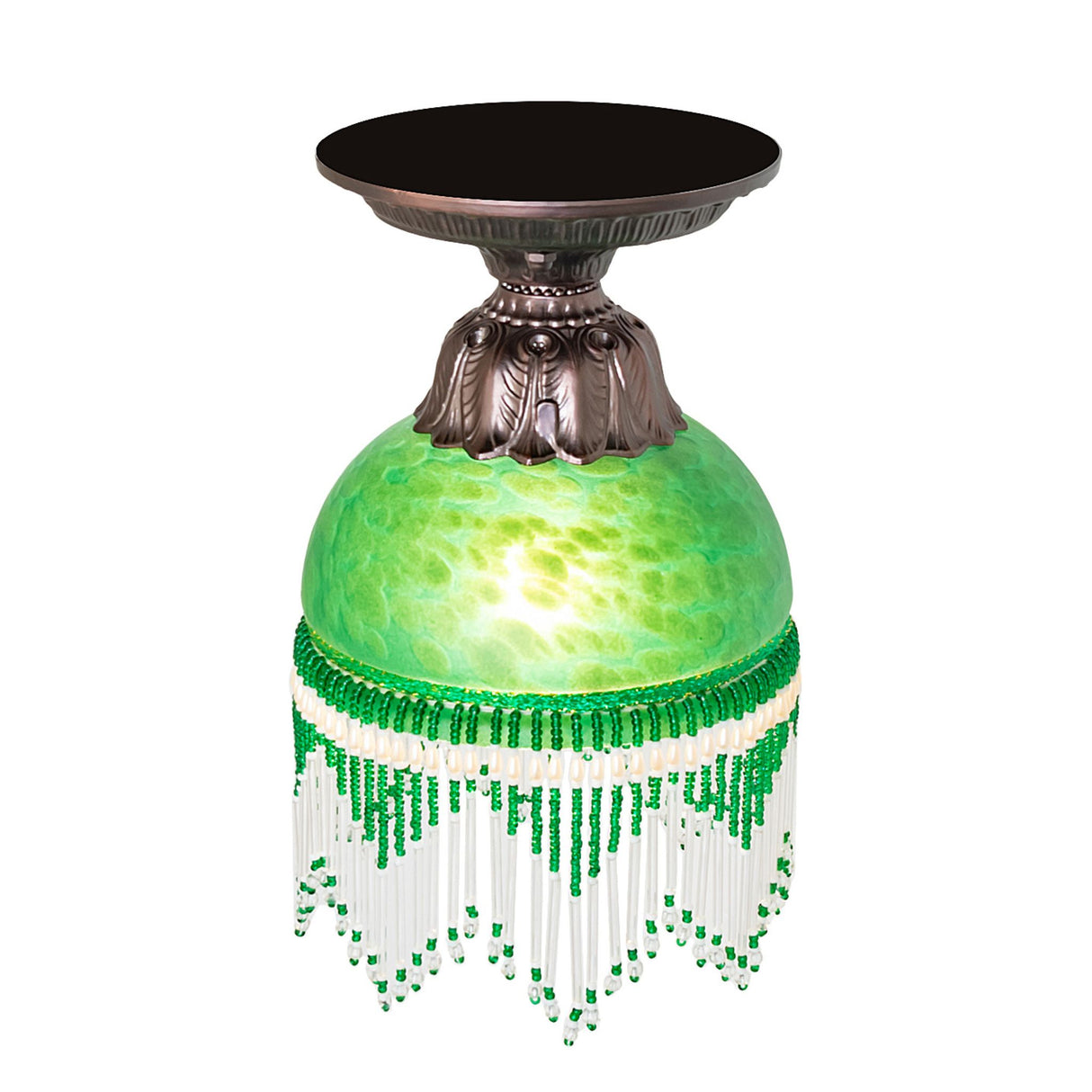 Top angle of Roussillon flushmount featuring a green dome.