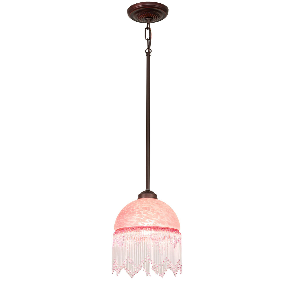 Full view of the Roussillon Mini Pendant with adjustable height stem and intricate Victorian-style design.
