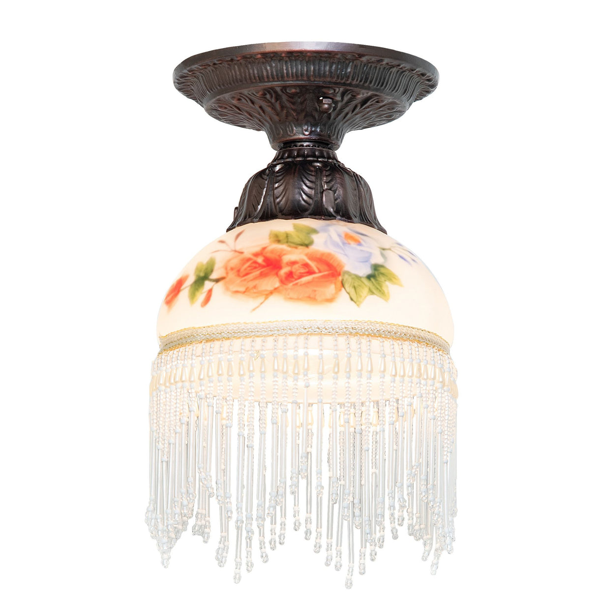 front view of roussillon rose bouquet flushmount with hand-painted floral design.