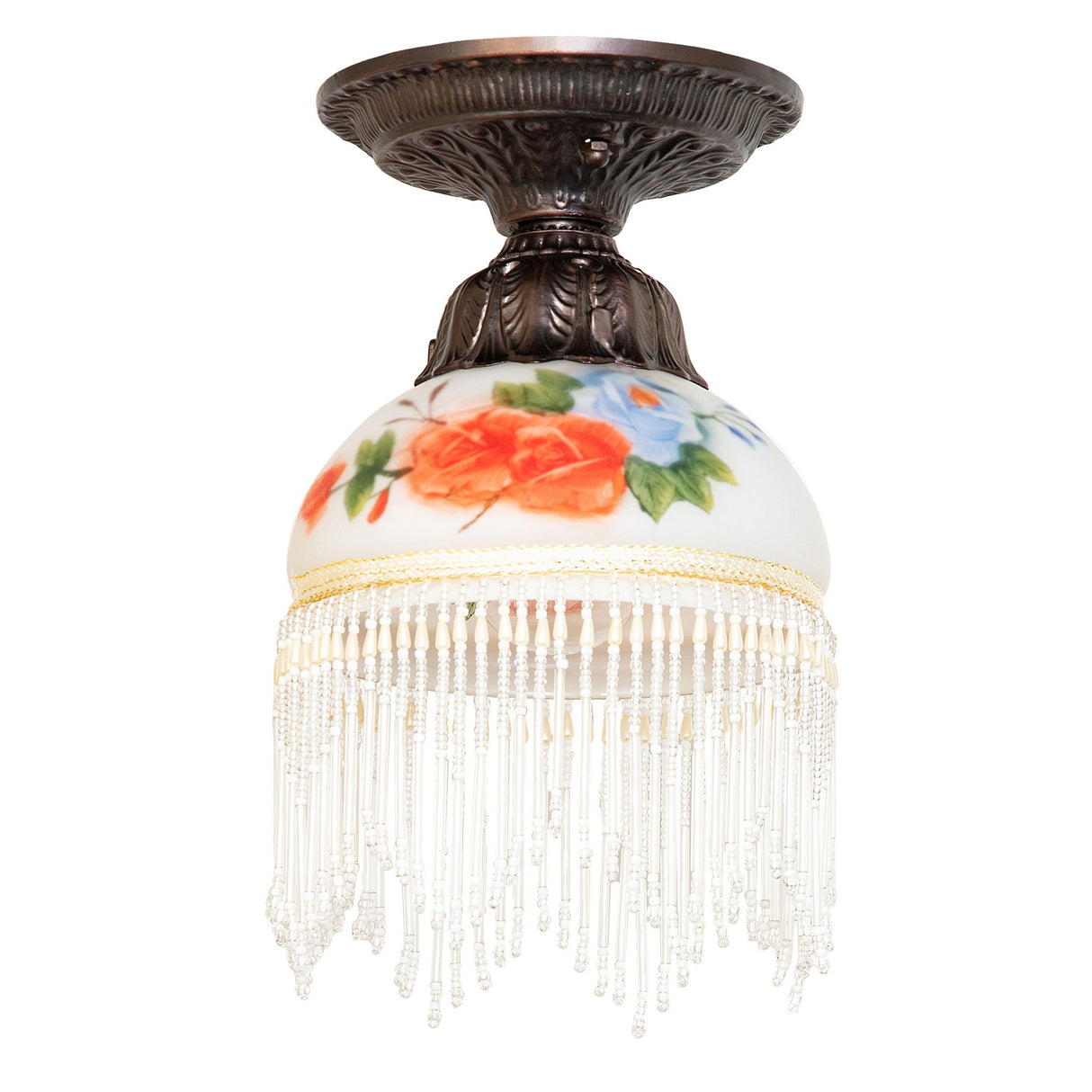 roussillon rose bouquet flushmount with lights off, highlighting intricate glass details.
