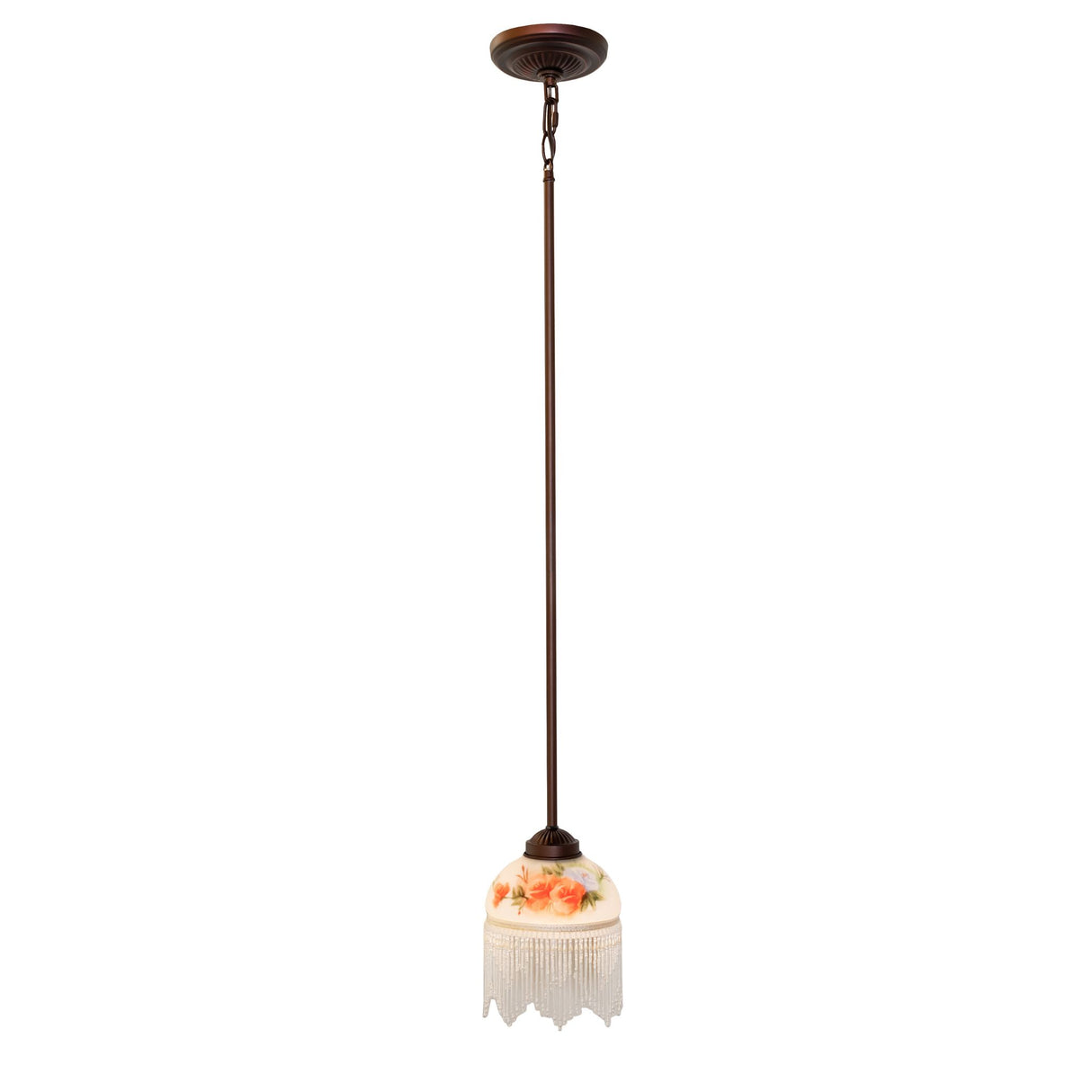 Full-length view of Victorian-style mini pendant hanging from ceiling.