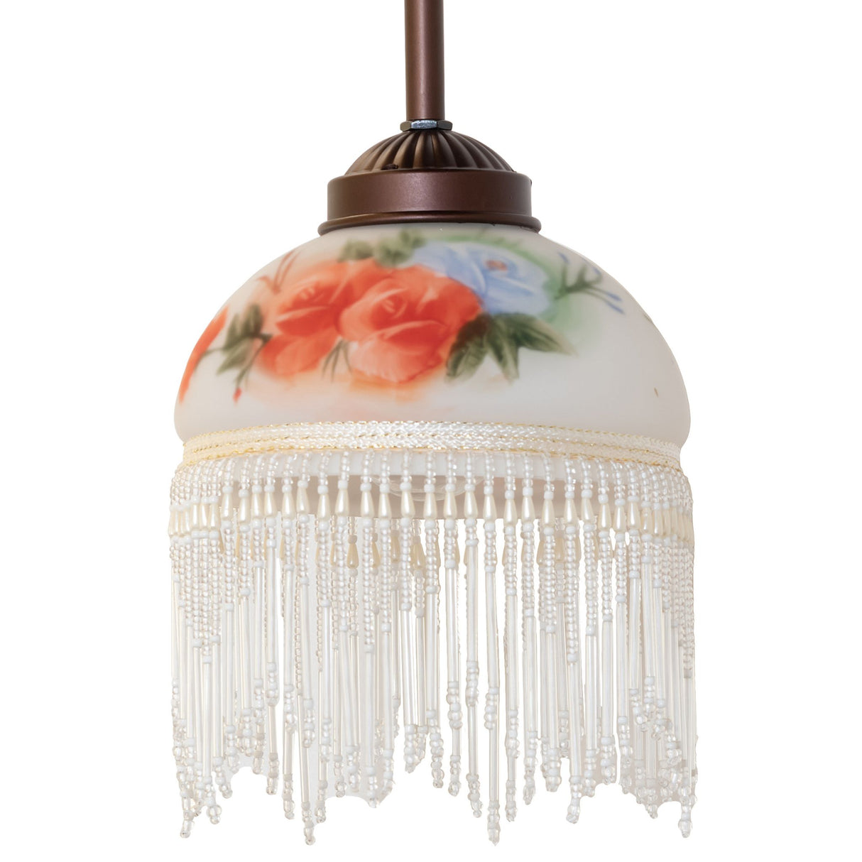Unlit view of Roussillon Rose Bouquet mini pendant with beaded fringe.