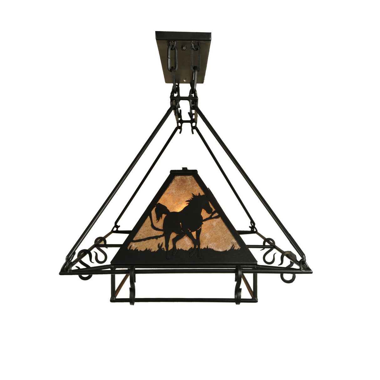 View of Running Horses pot rack showing ceiling mount.