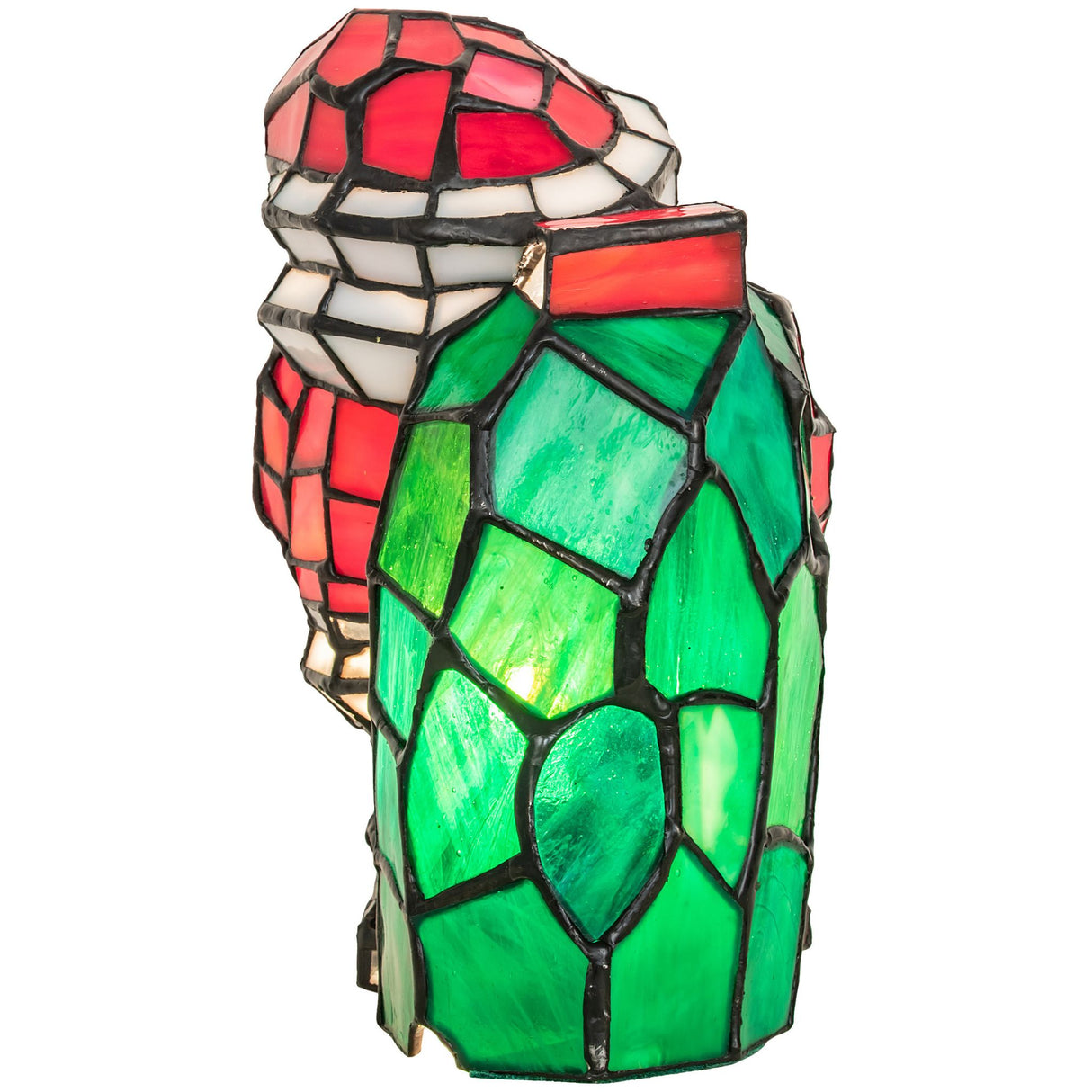 Rear view of the Santa Claus lamp featuring a stained glass sack design.