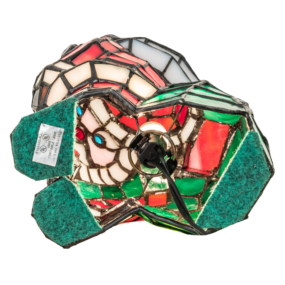 Bottom view of the Santa Claus lamp showing the felt base and UL label.