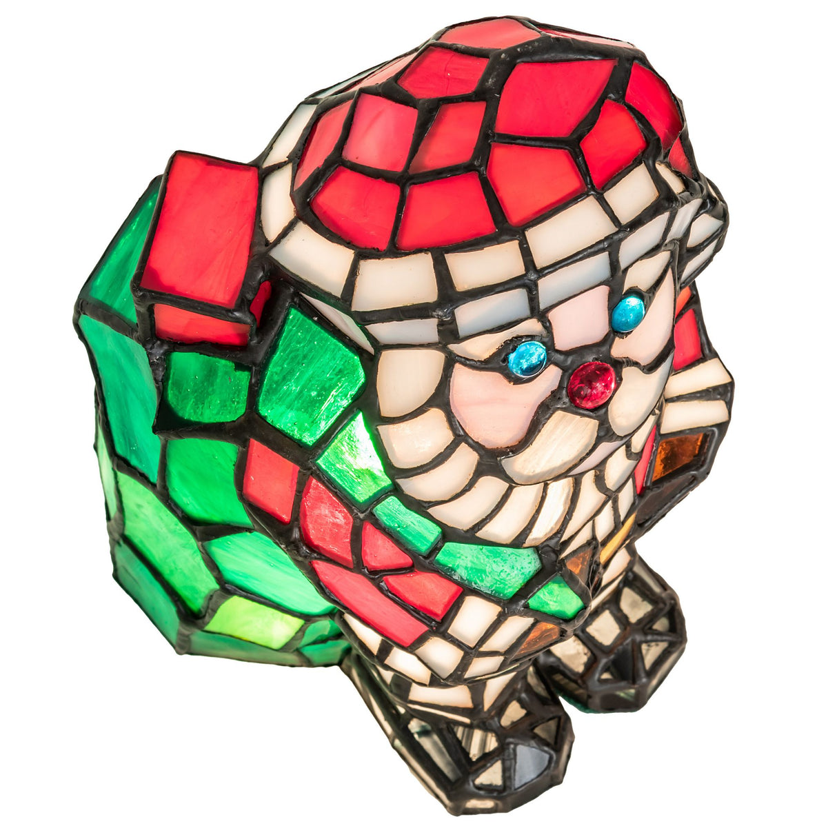 Top-down view of the Santa Claus accent lamp highlighting detailed glasswork.