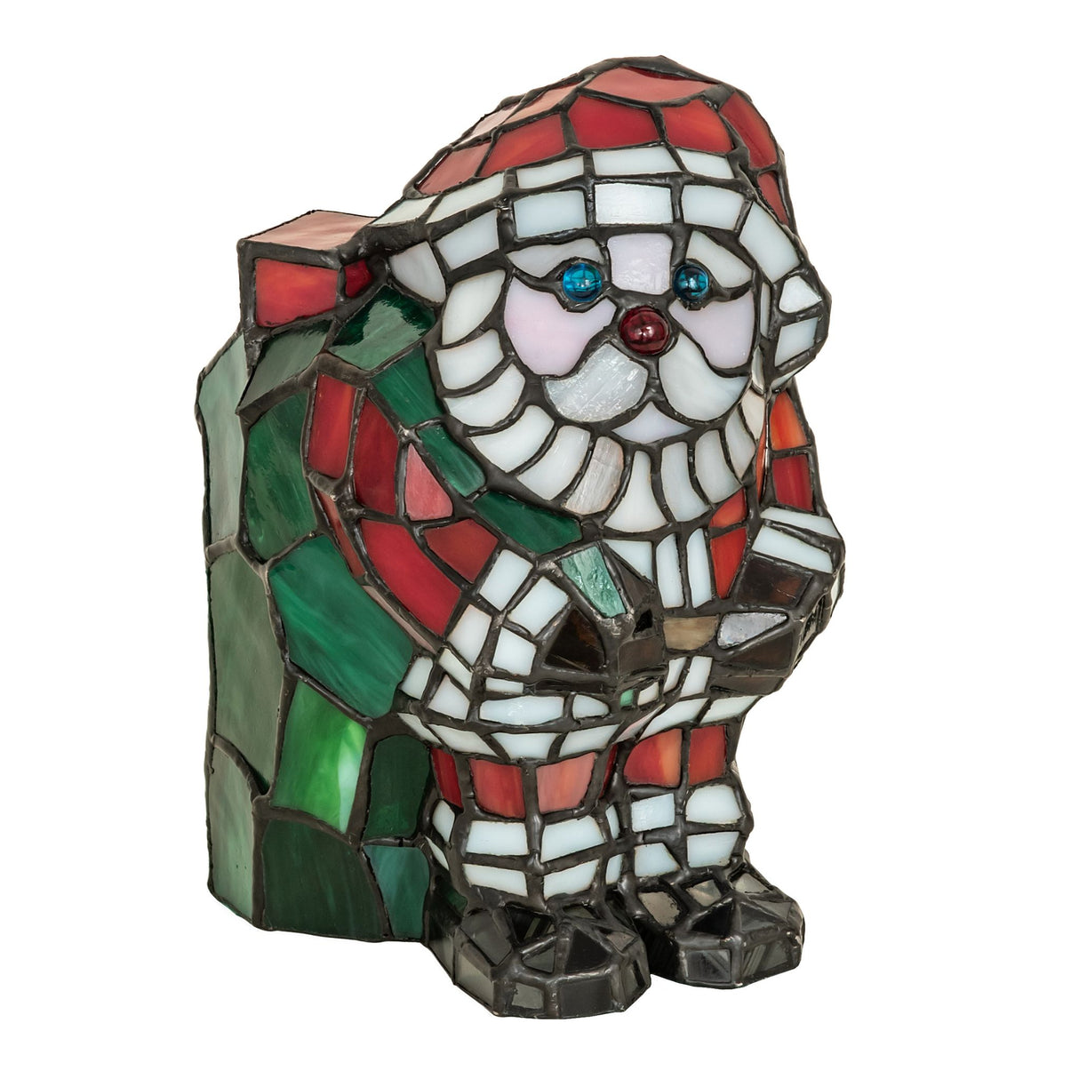 Unlit view of the Santa Claus stained glass accent lamp.