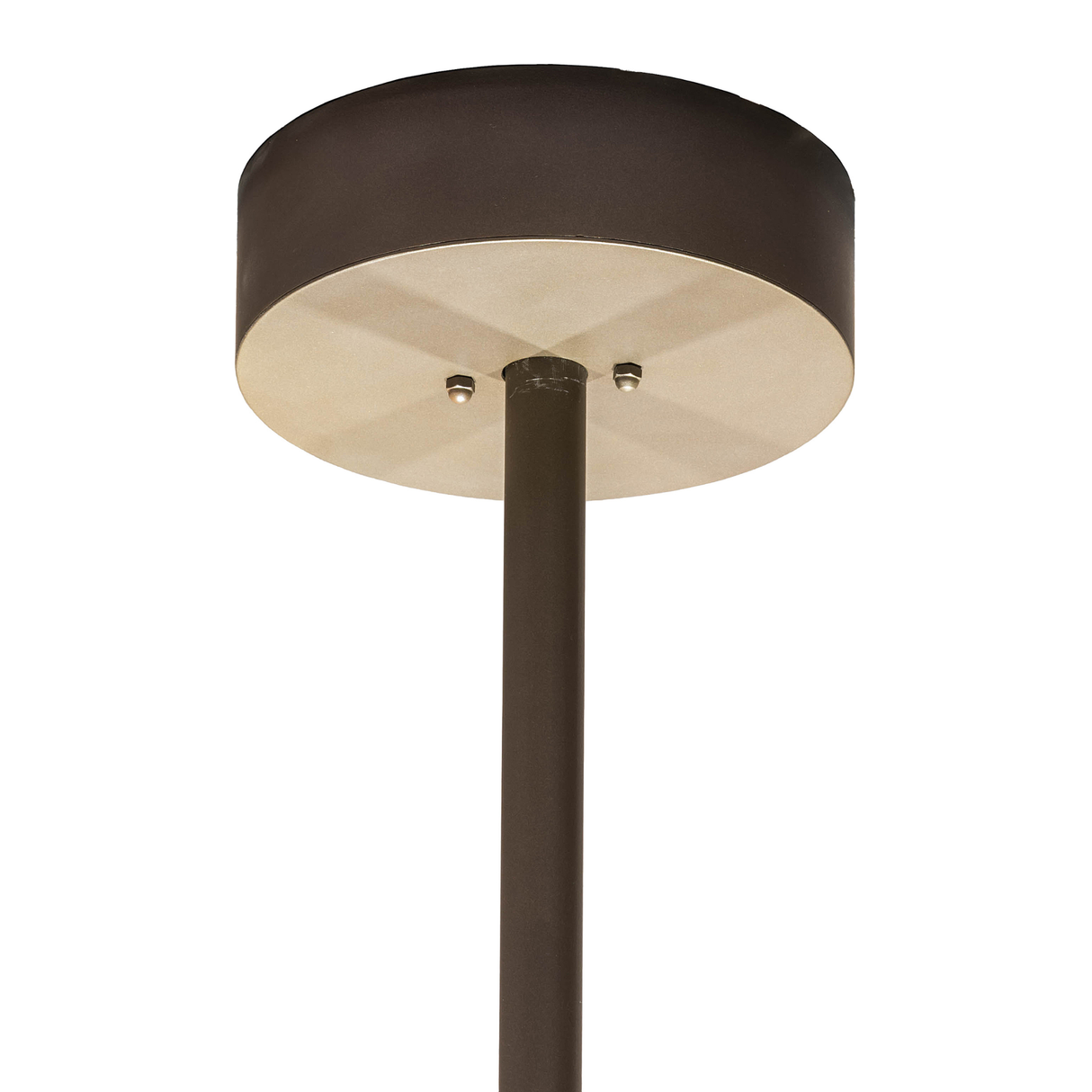 Canopy closeup showing smooth bronze mount and ceiling attachment.