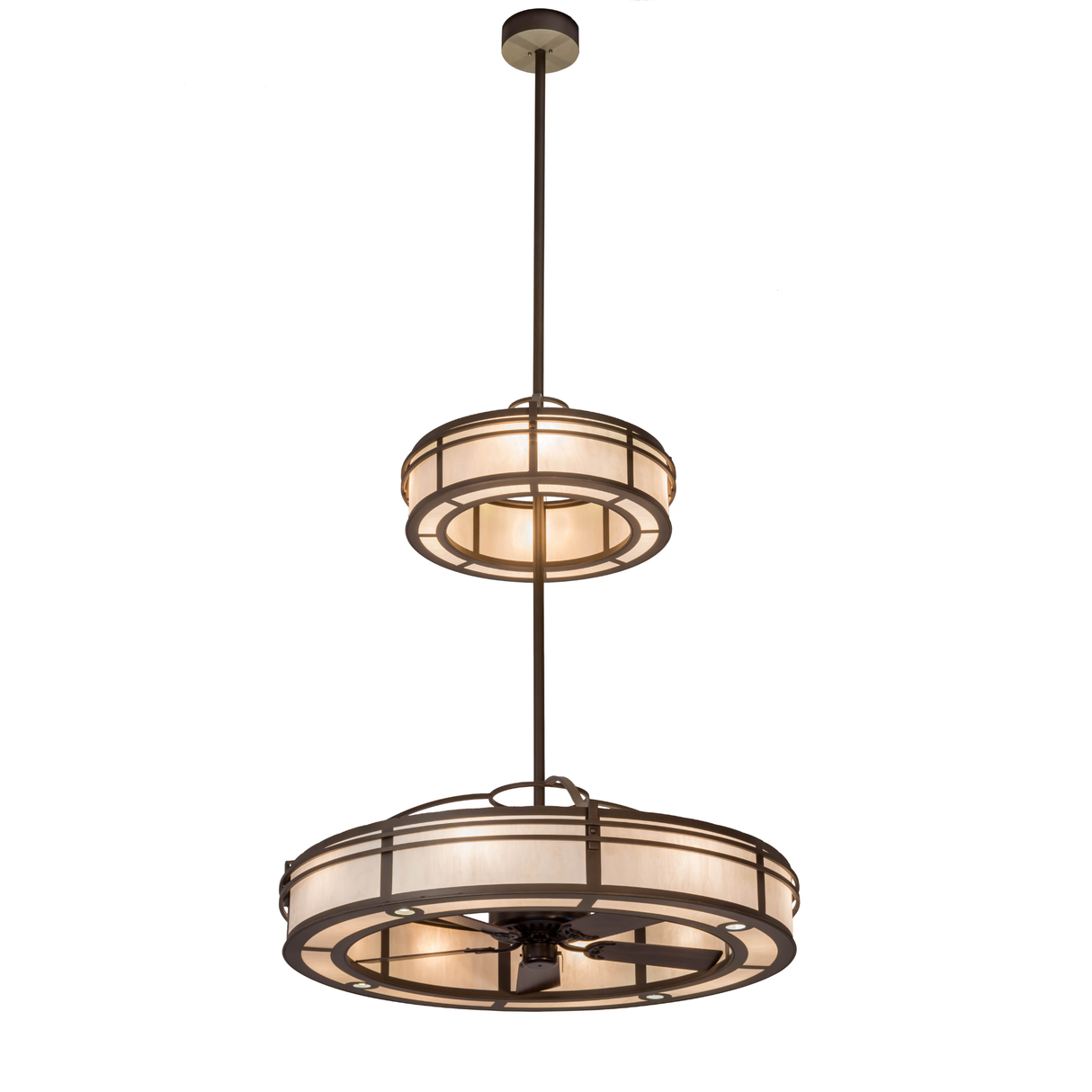 Front angled lit view showing dual Idalight tiers and bronze frame.