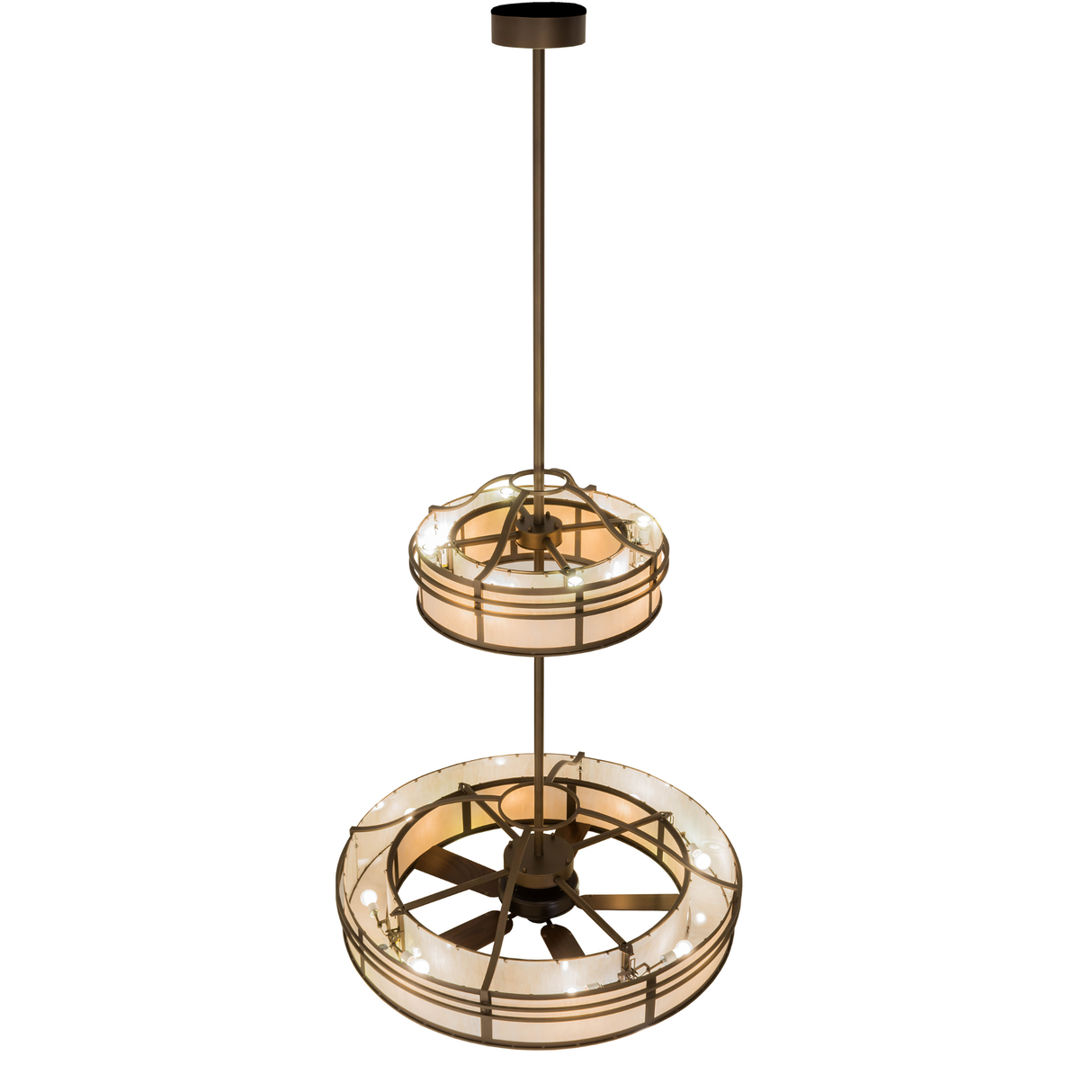 Top angled lit view highlighting upper and lower tier illumination.