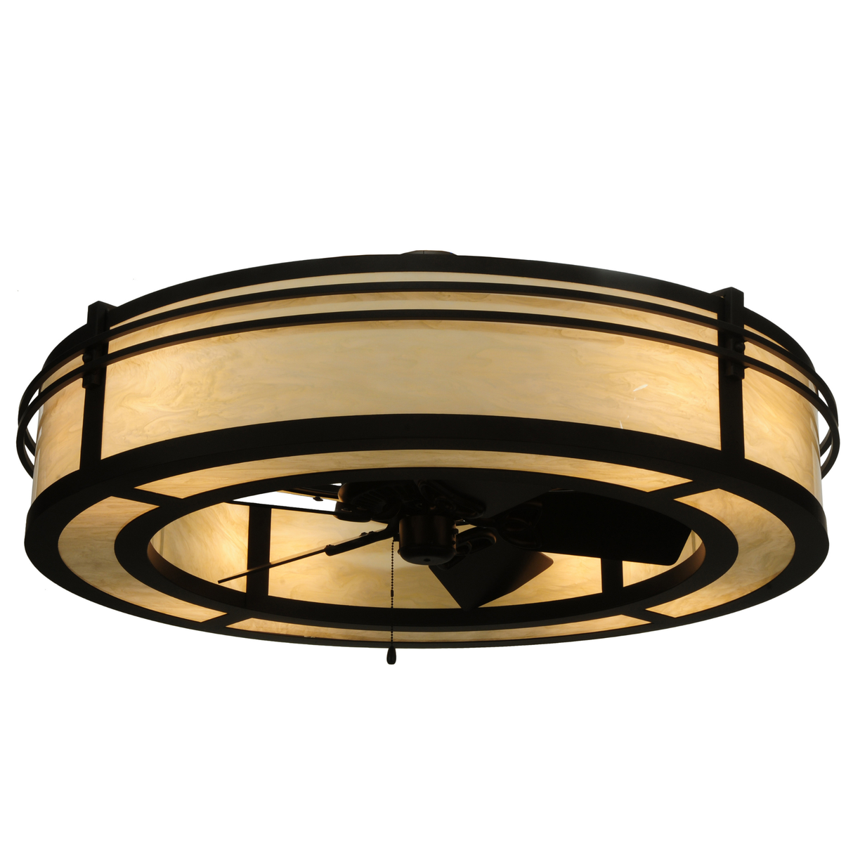 Bottom angled view highlighting fan and inner diffuser glow.