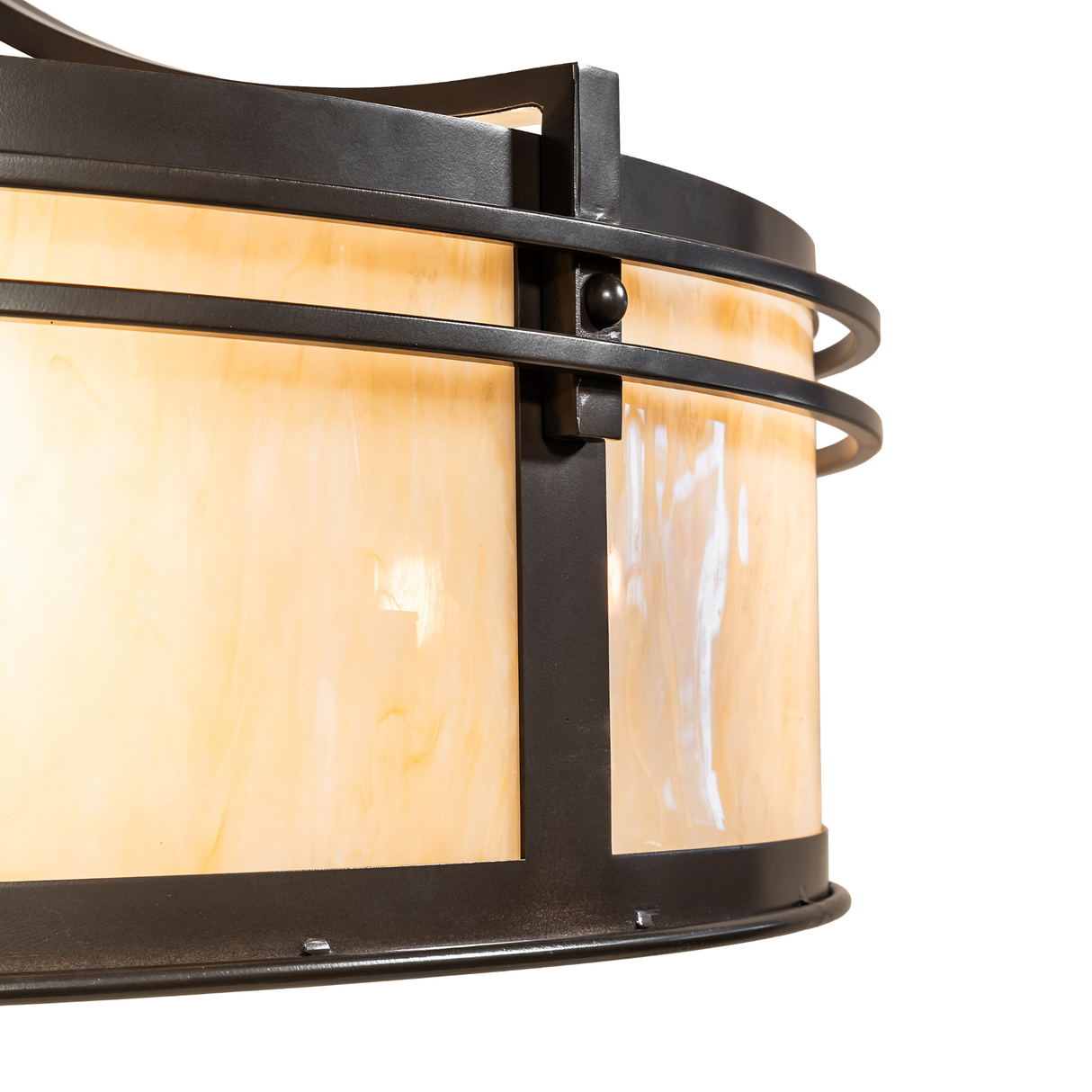 Detailed look at hand-welded bronze frame and soft marbled Idalight surface.