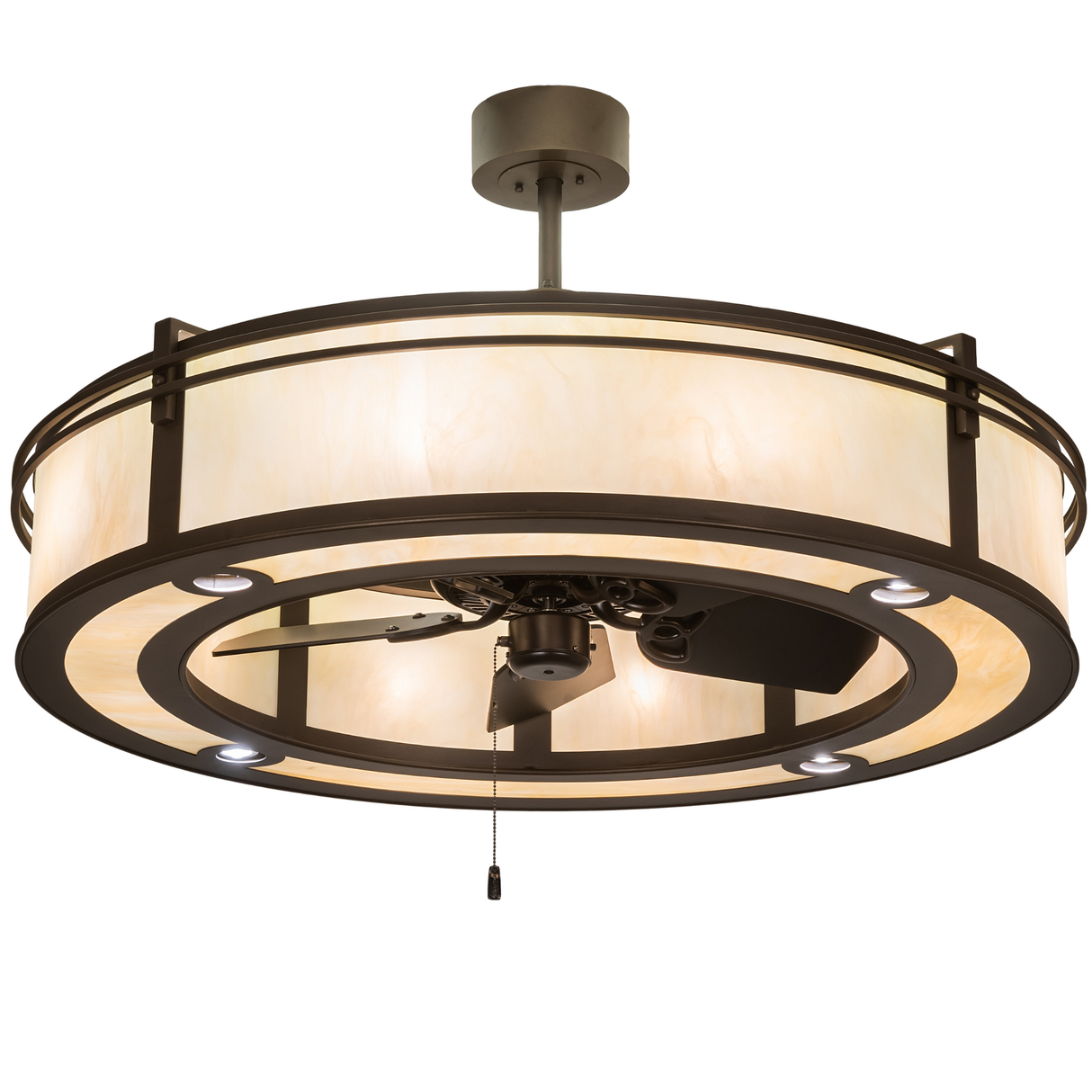 Front lit view of Sargent Chandel-Air glowing with warm Sahara Taupe Idalight diffuser.