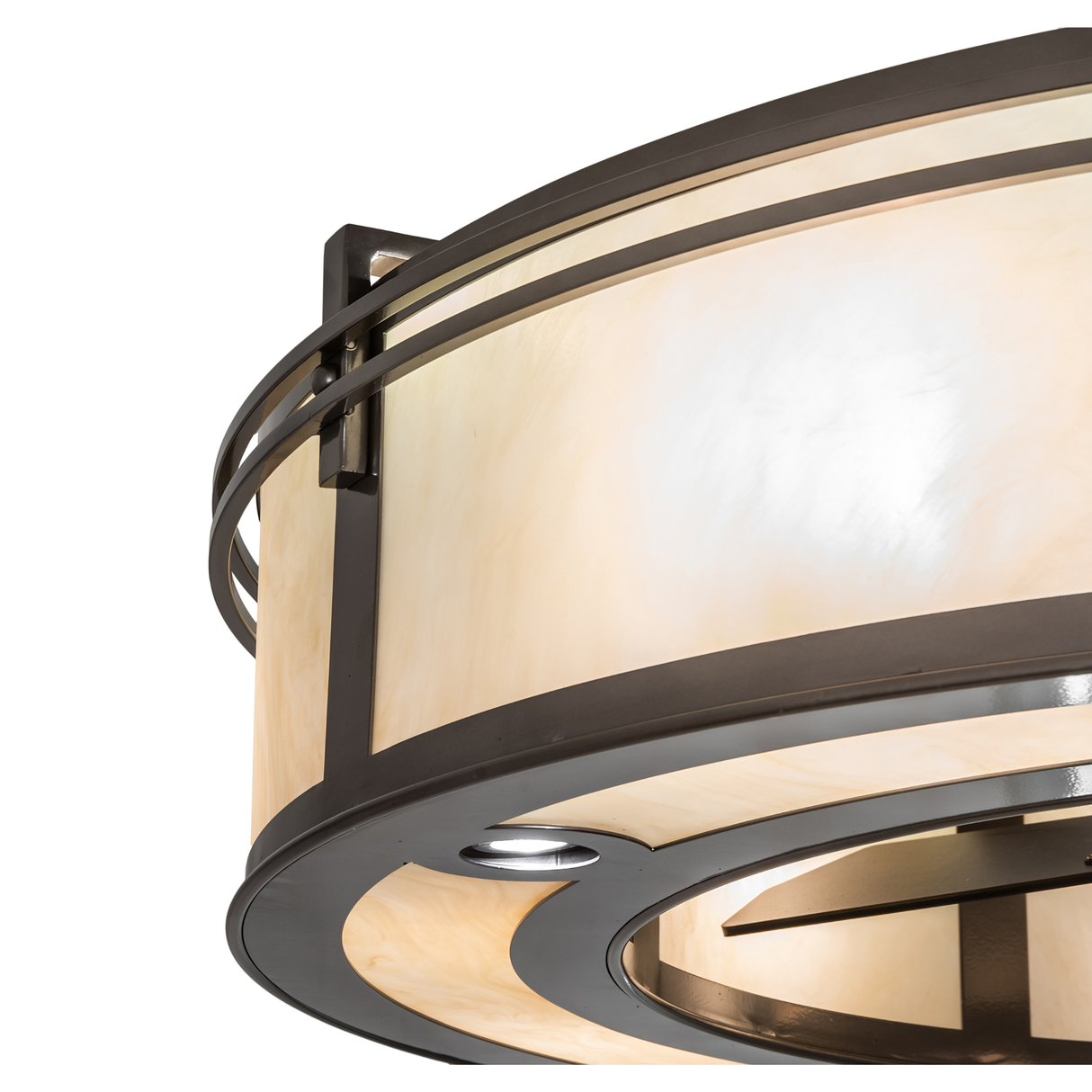 Closeup of Sahara Taupe Idalight diffuser framed by metallic bronze finish.