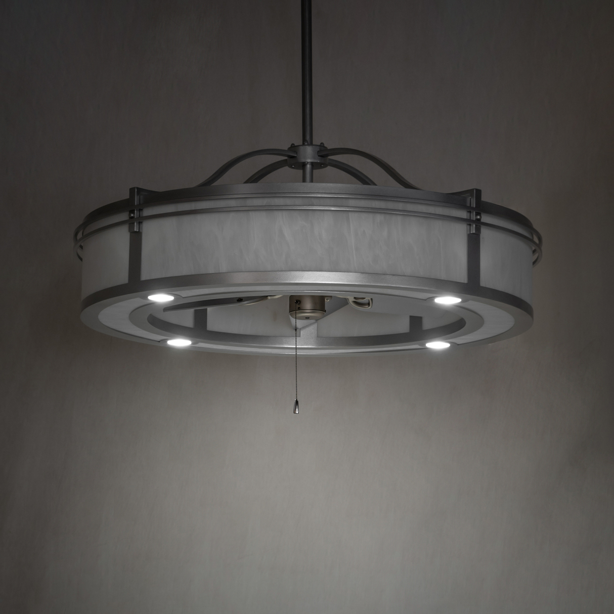 Sargent Chandel-Air front unlit studio view showing elegant circular form and brushed silver finish.