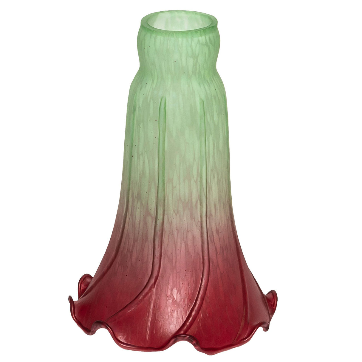 Alternate view of handcrafted seafoam and cranberry pond lily shade.