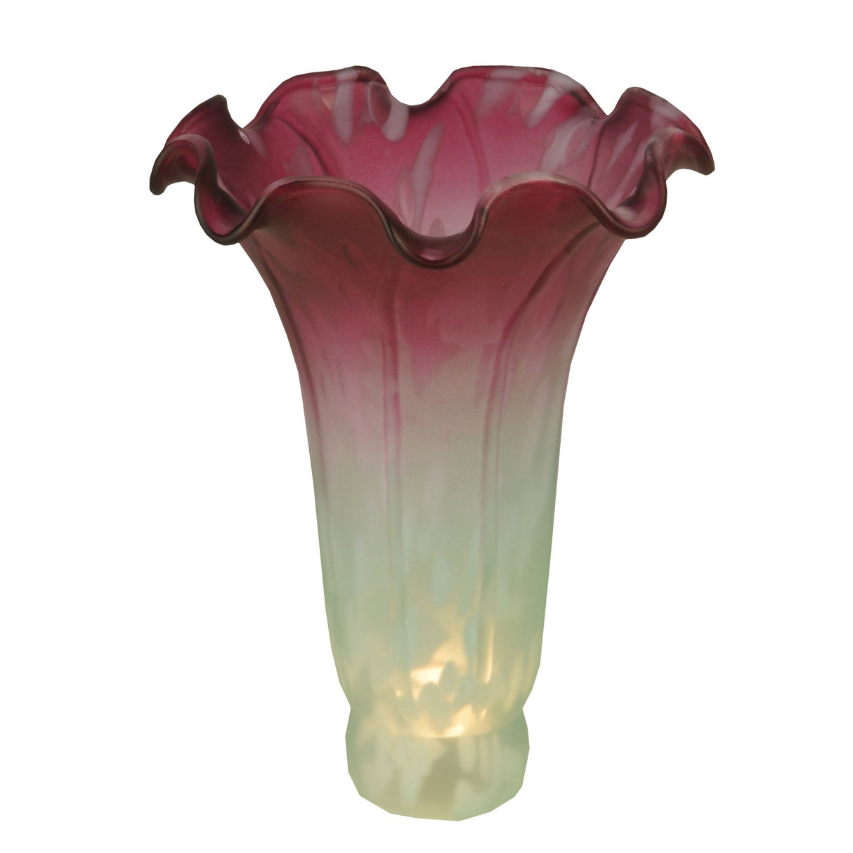 Lit view of seafoam and cranberry pond lily shade.