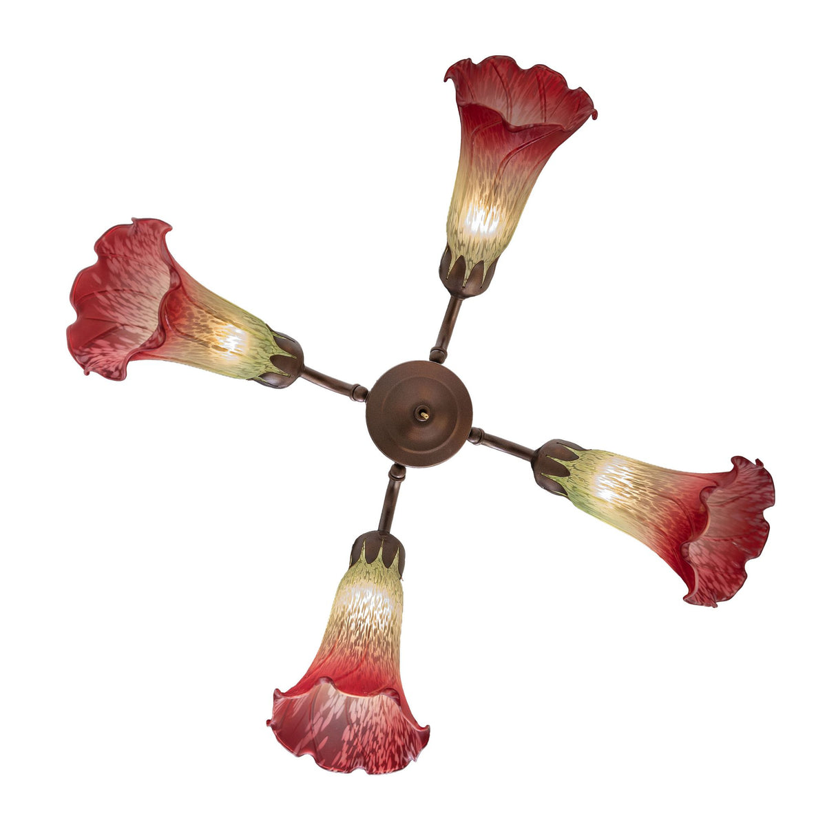 Bottom view of the Tiffany Pond Lily fan light revealing the shade details.