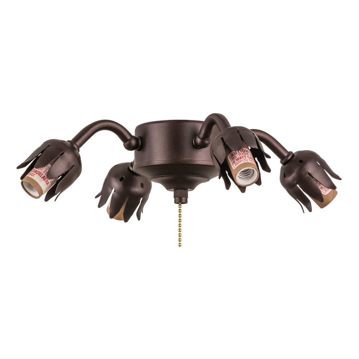Fan light fixture without glass shades, showing the Mahogany Bronze frame.