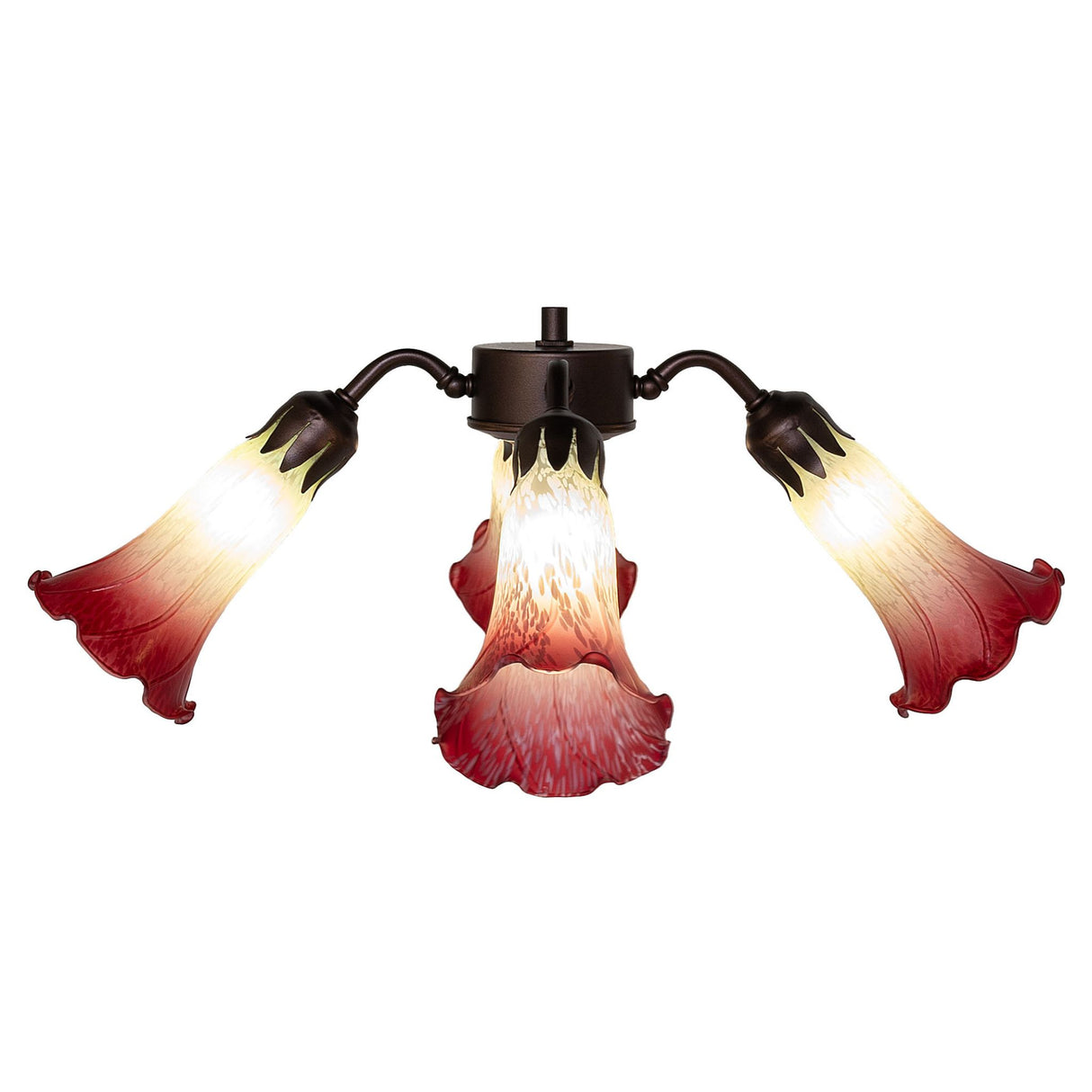 Side view of the Tiffany Pond Lily fan light highlighting the curved glass shades.