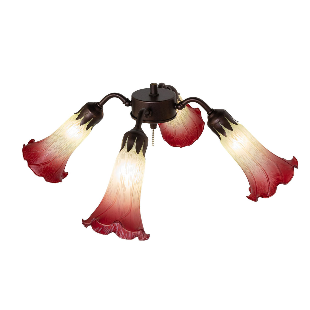 Top-down perspective of the Tiffany Pond Lily fan light showcasing the design.