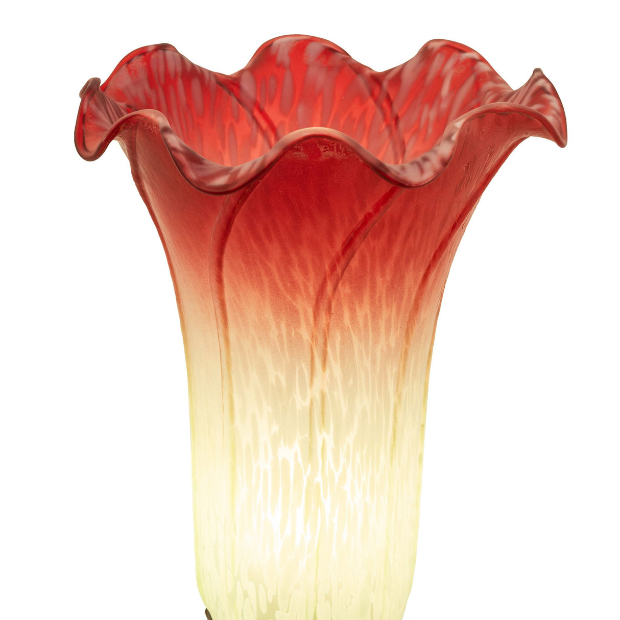 Close-up of the Cranberry Victorian Accent Lamp, showing the fine details of its art glass.