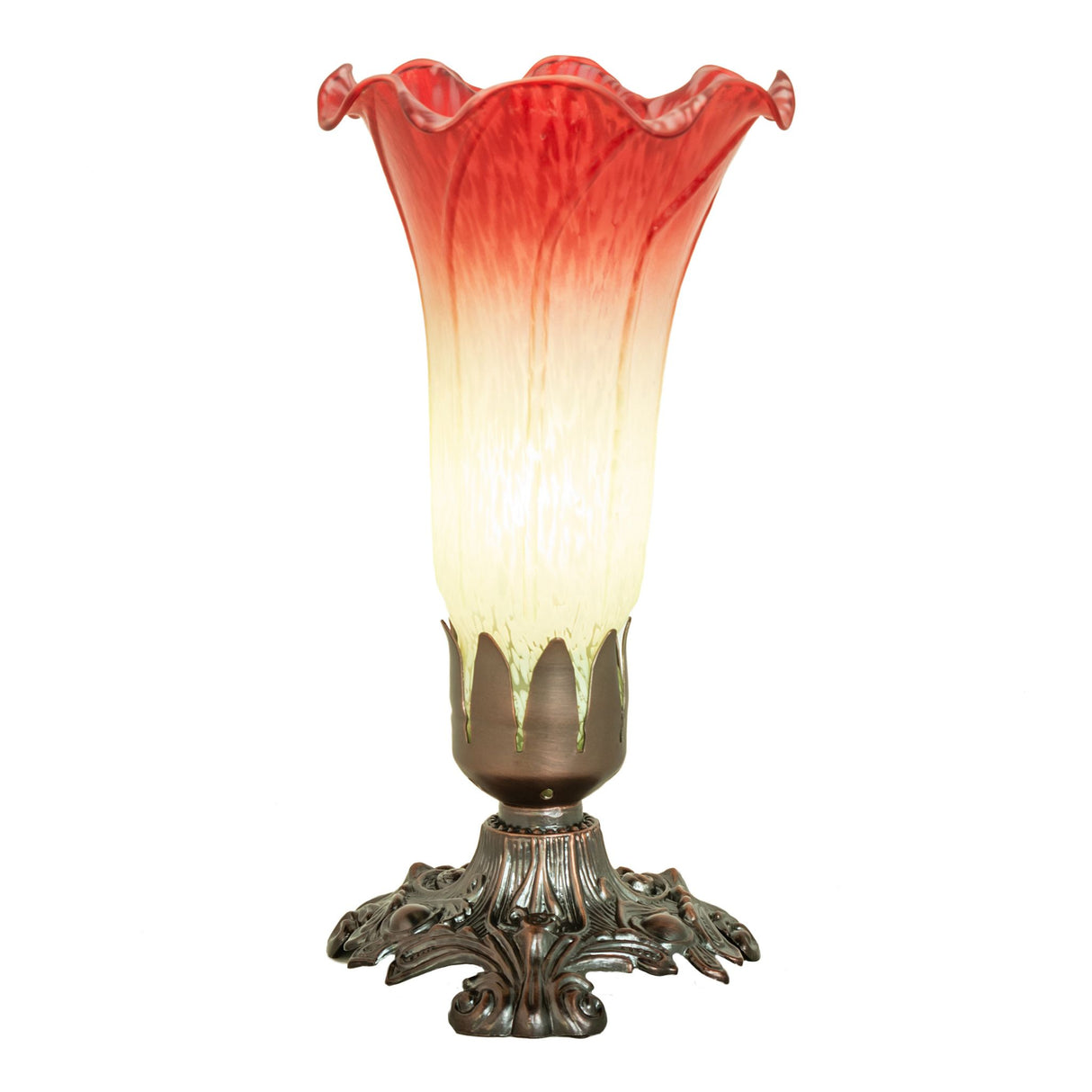 Side perspective of the Cranberry Victorian Accent Lamp showing its graceful design.