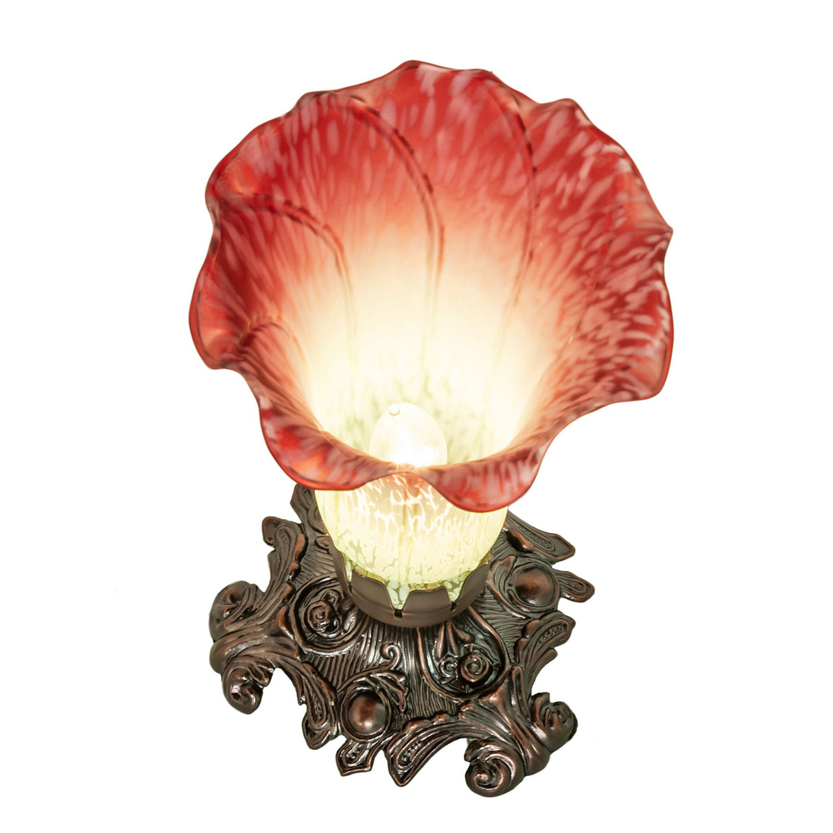 Top-down view revealing its elegant ruffled glass shade.