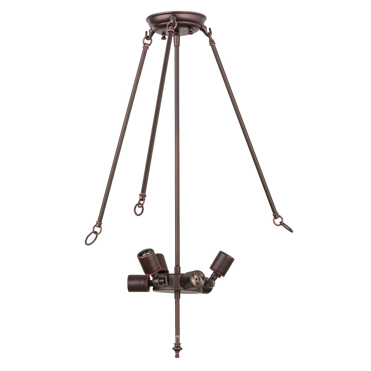 Semi flushmount hardware with six light sockets in mahogany bronze finish.