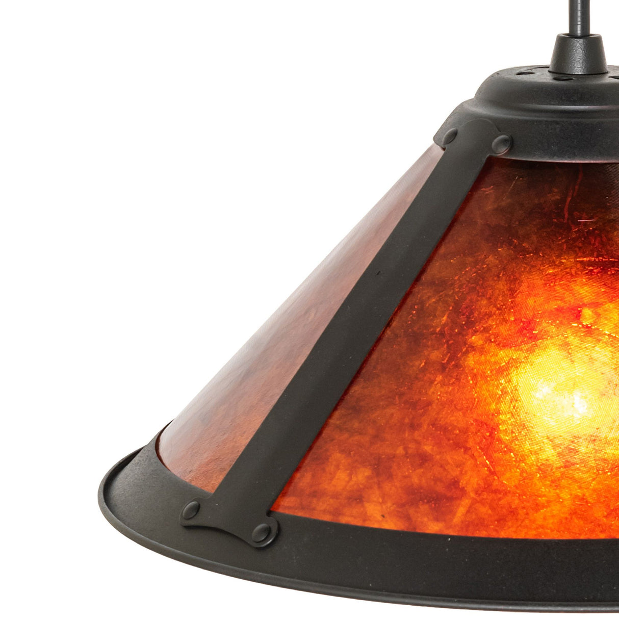 Detailed side view of the Sutter pendant highlighting its textured amber shade.
