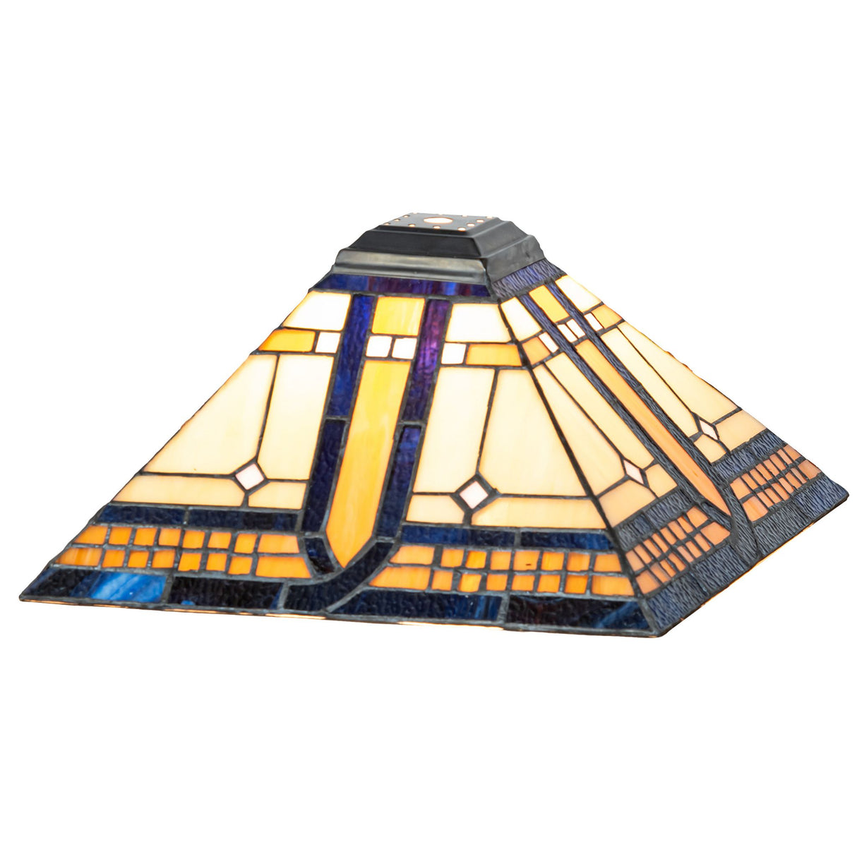 Elegant Sierra Prairie Mission shade showcasing geometric stained glass design.
